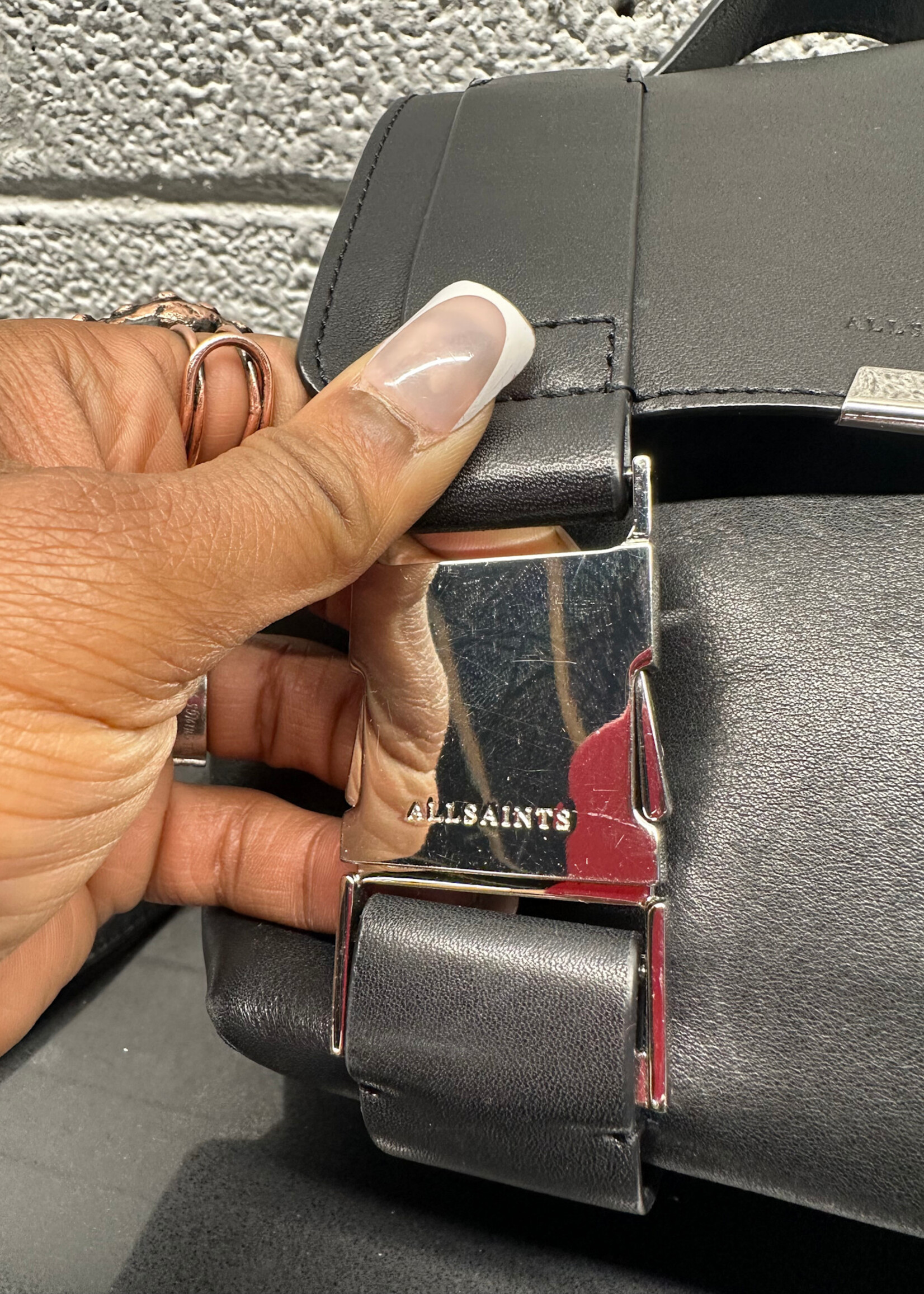 Allsaints Black Mini Buckle Backpack