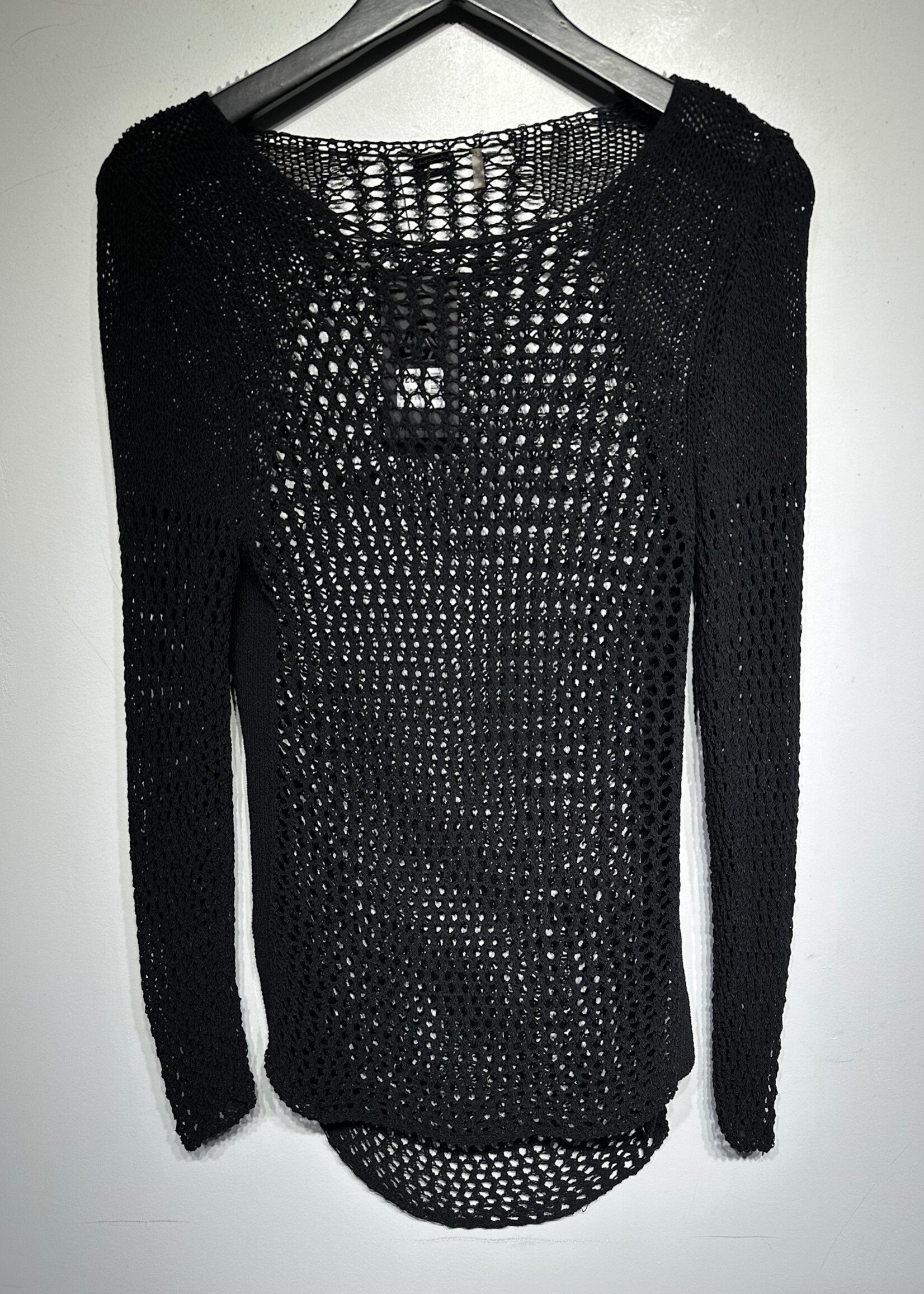 Elie Tahari Black Open Knit Long Sweater S