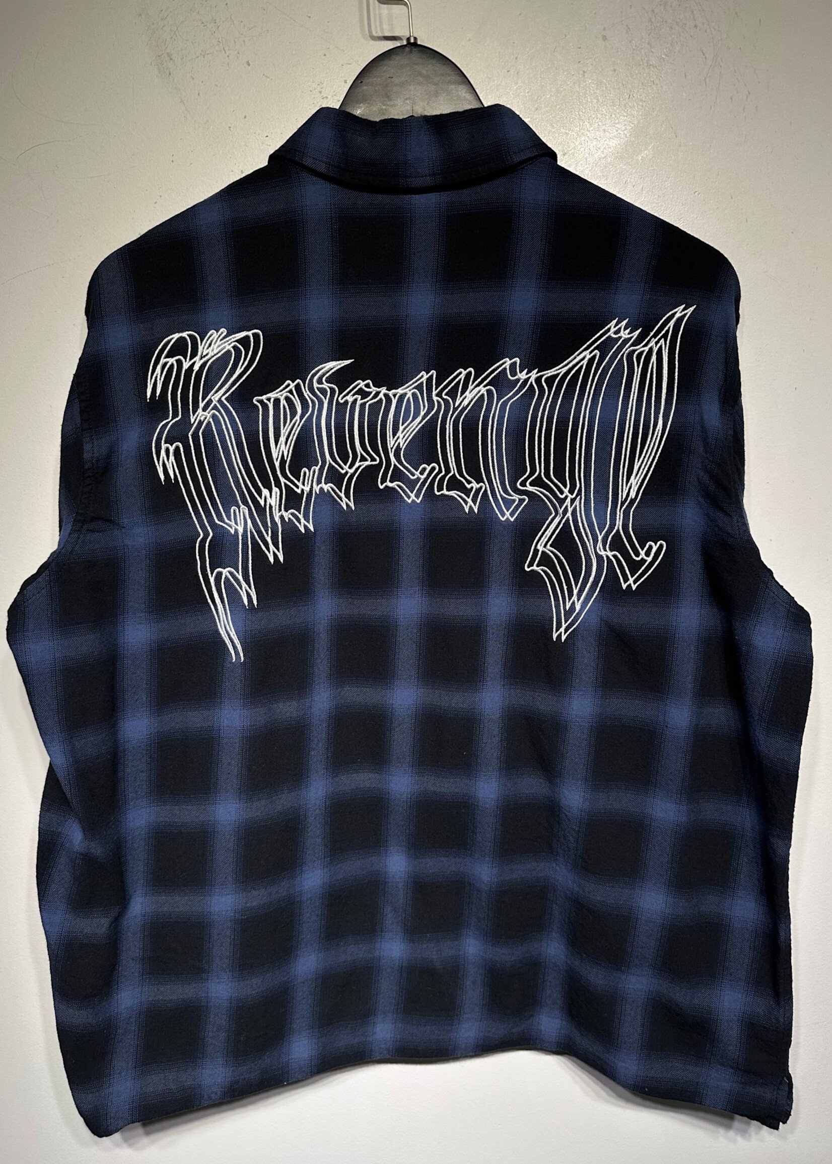 Revenge Blue Plaid Zip Up Shirt L