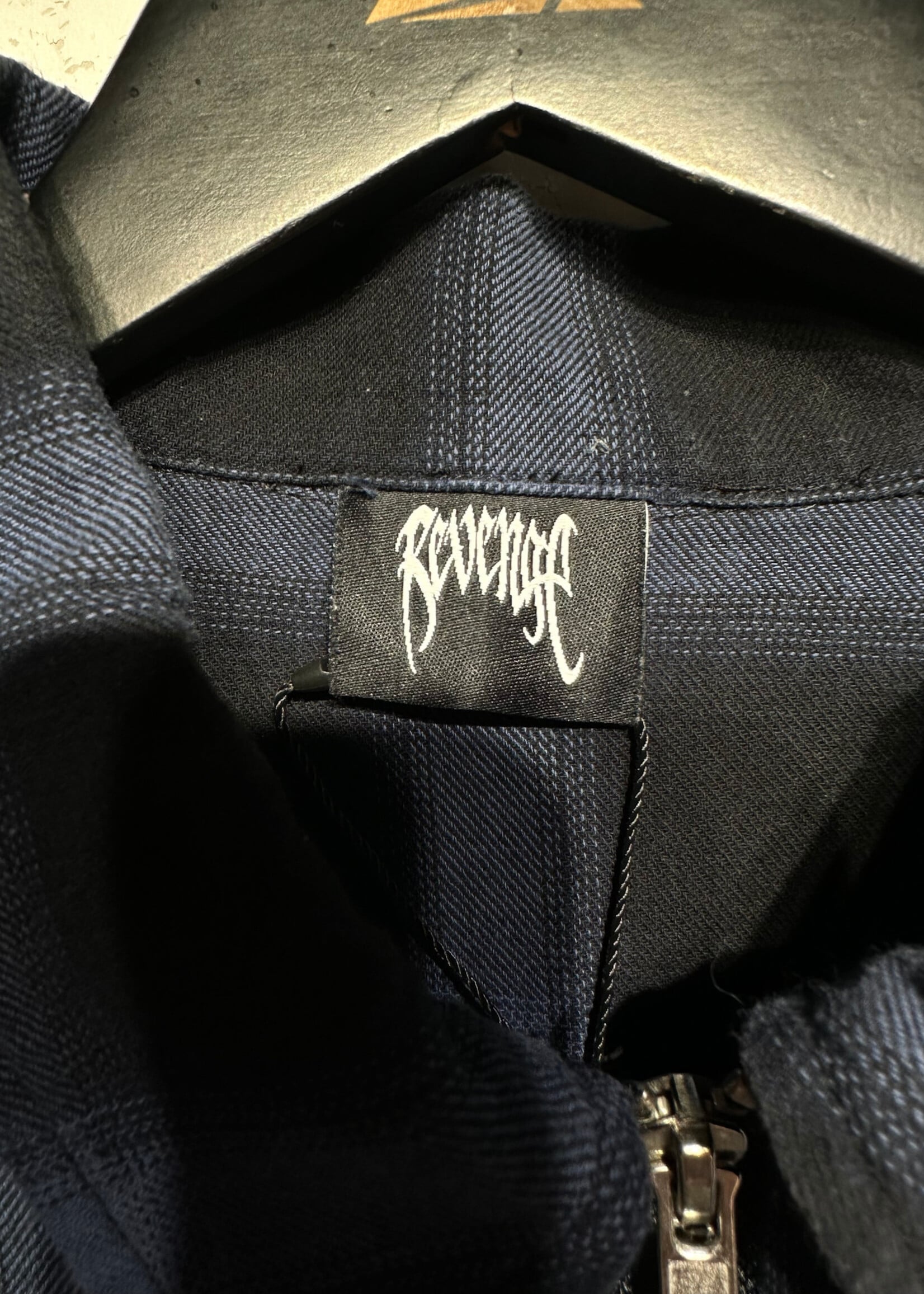 Revenge Blue Plaid Zip Up Shirt L