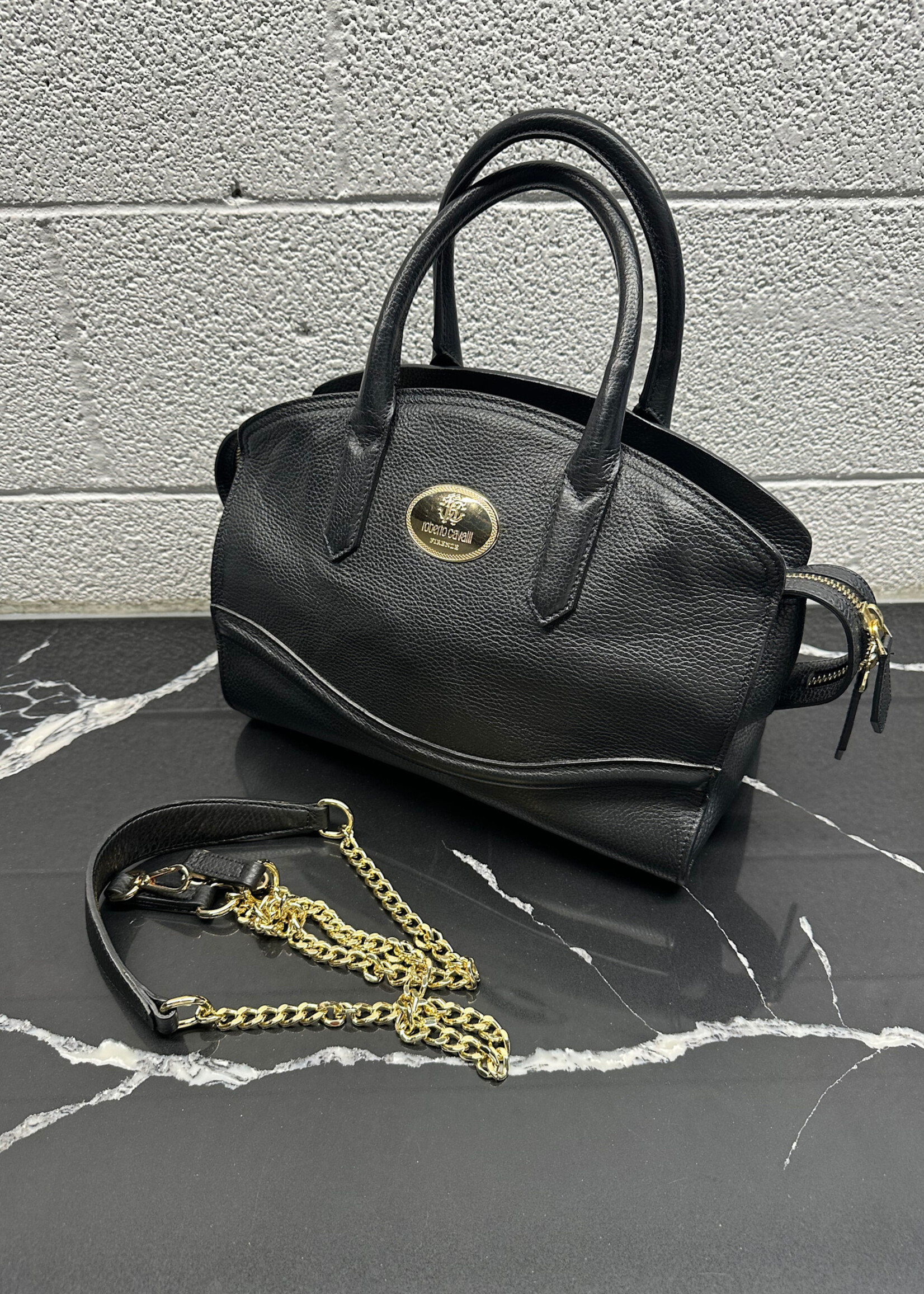 Roberto Cavalli Black Leather Handbag