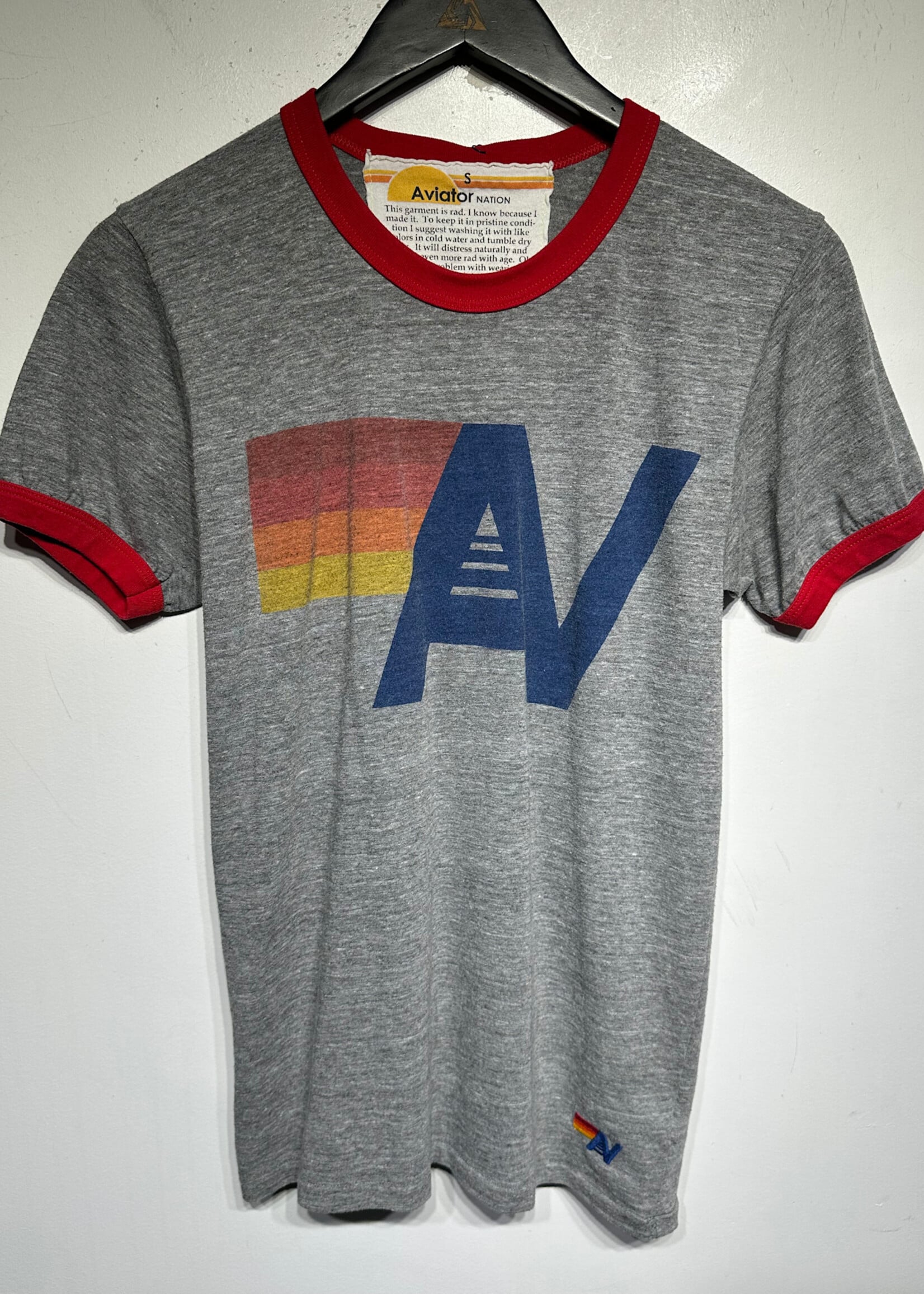 Aviator Nation Grey Ringer Tee S
