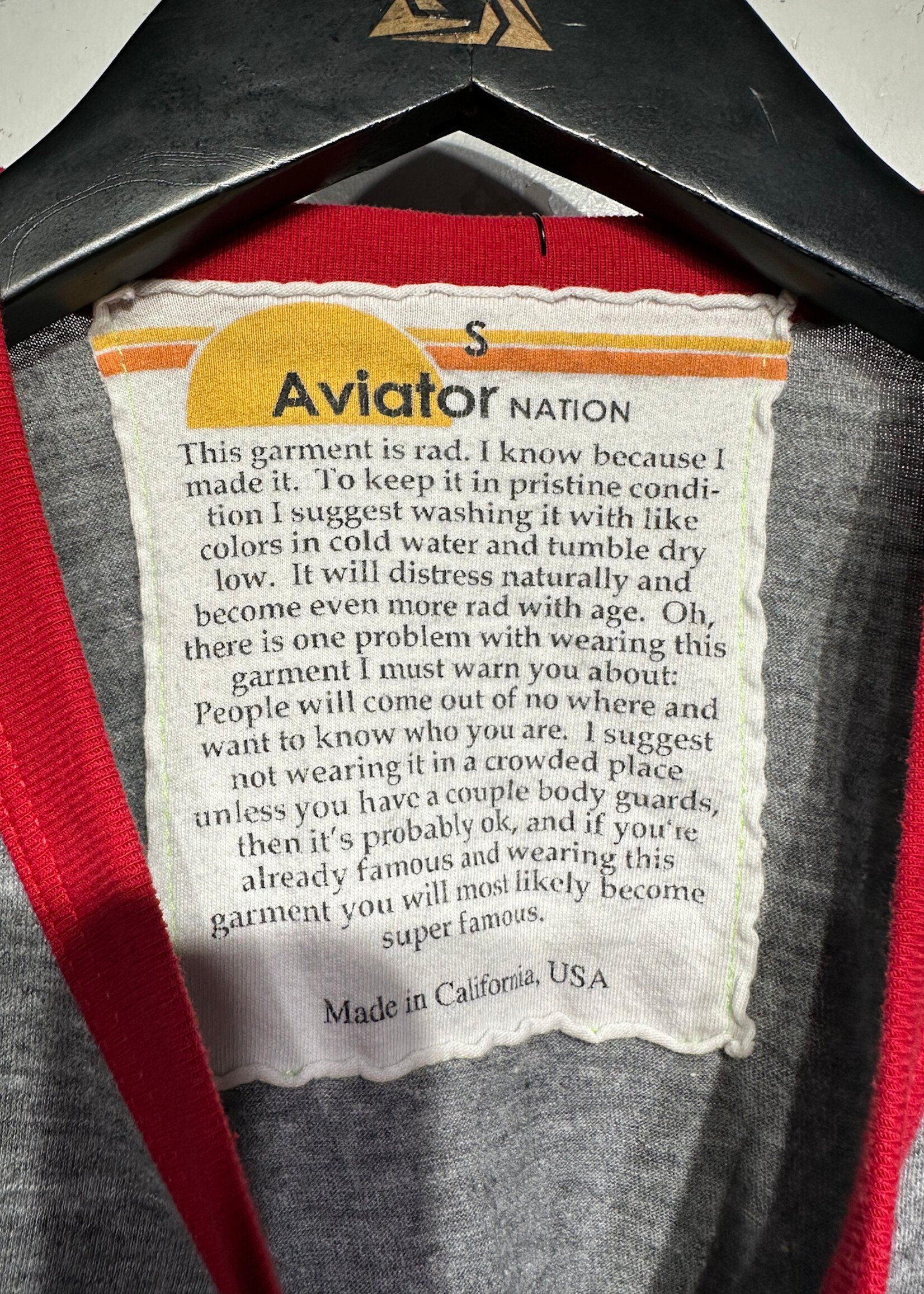 Aviator Nation Grey Ringer Tee S