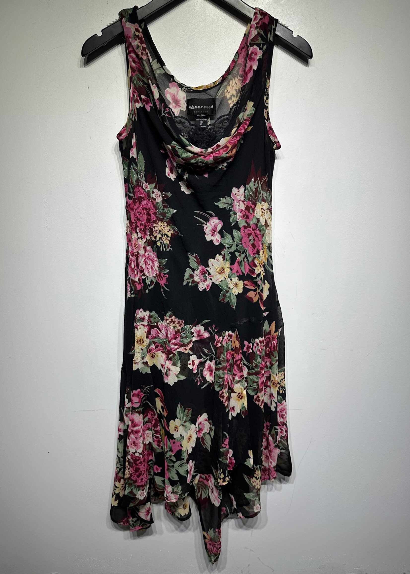 Connected Apparel Floral Black Dress XL