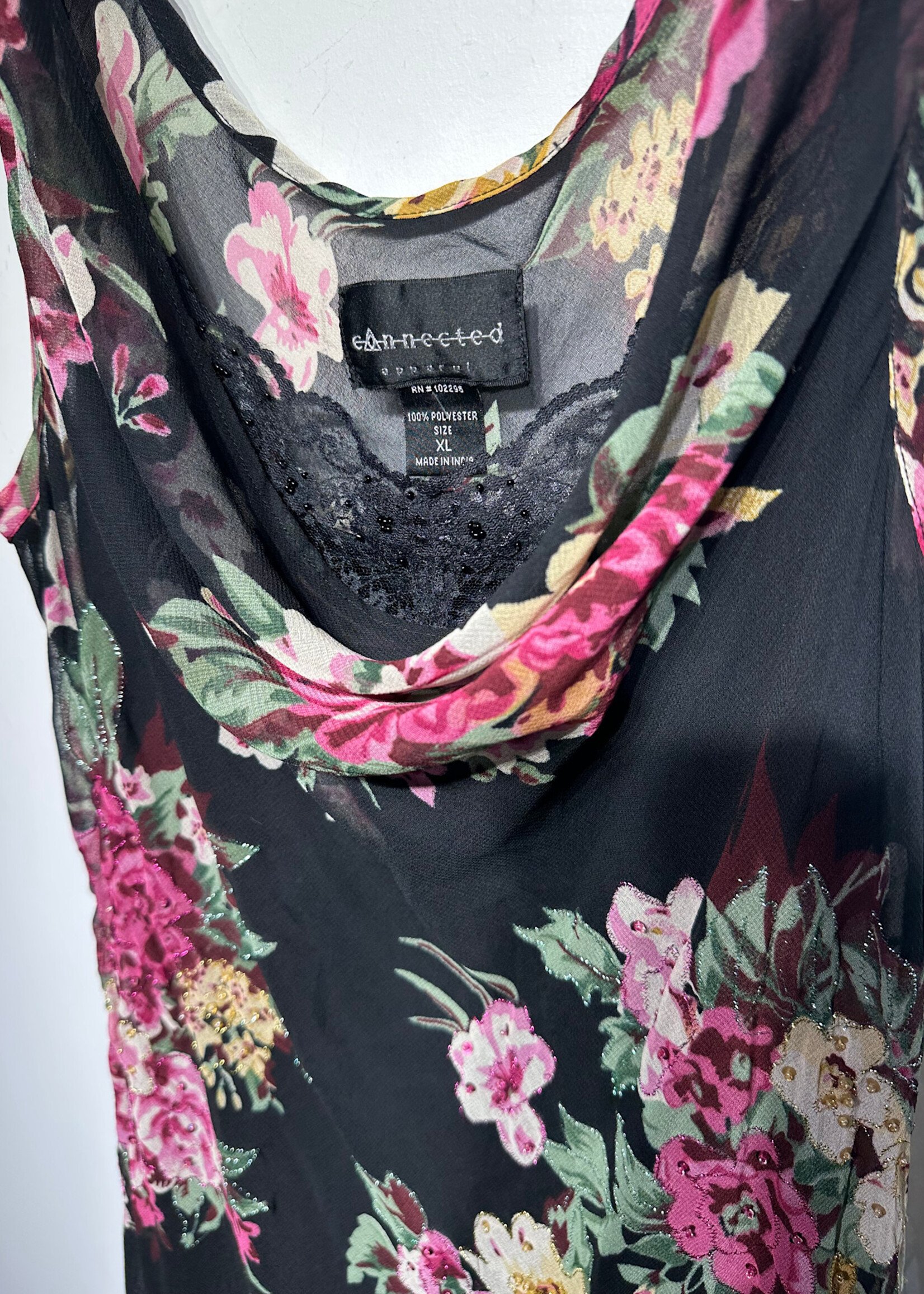 Connected Apparel Floral Black Dress XL