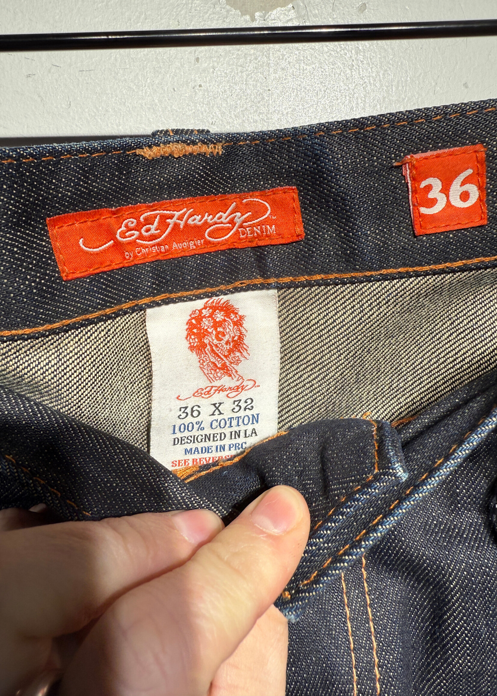 Ed Hardy Rhinestone Rhinestone Dark Wash Jean 36