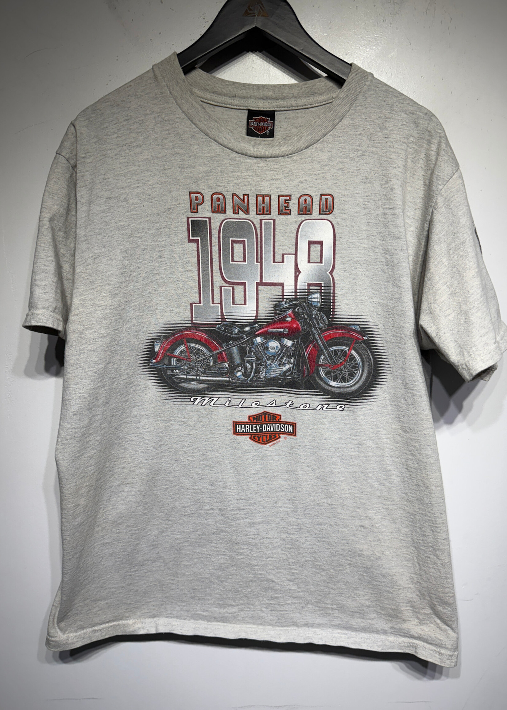 Harley Vintage Pan Head Grey Tee L