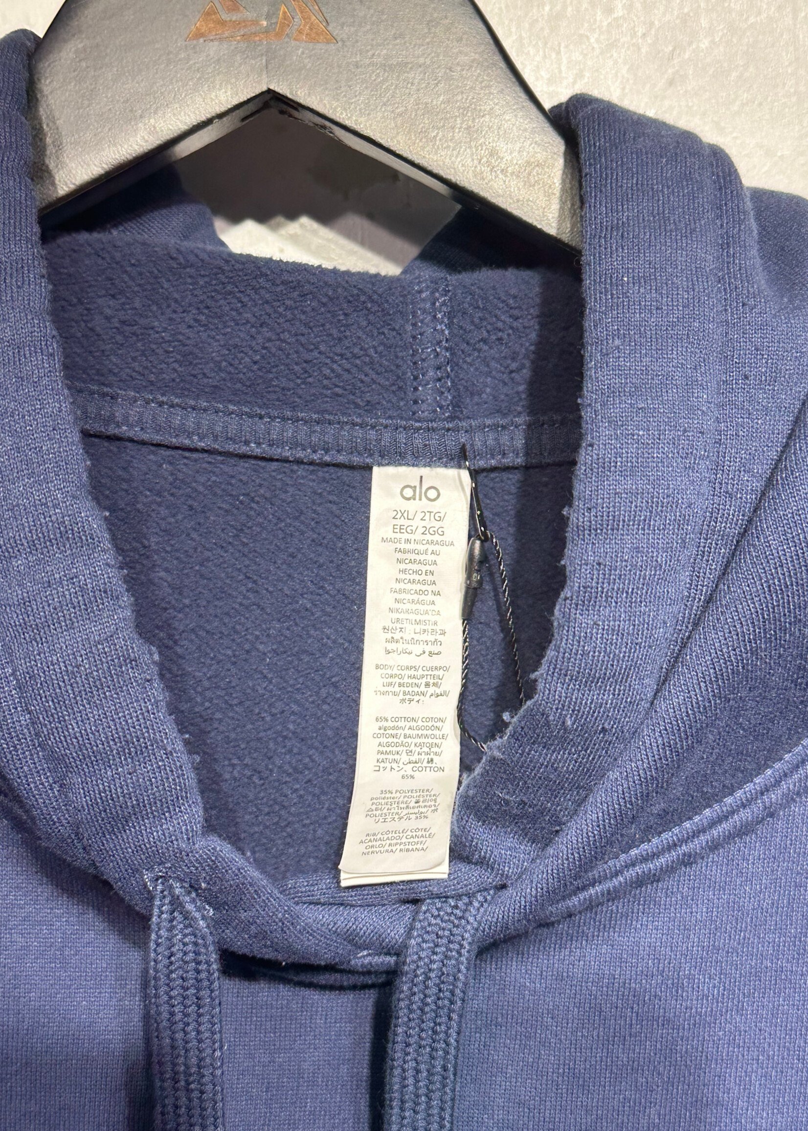 NWT Alo Navy Blue Logo Hoodie Masc XXL
