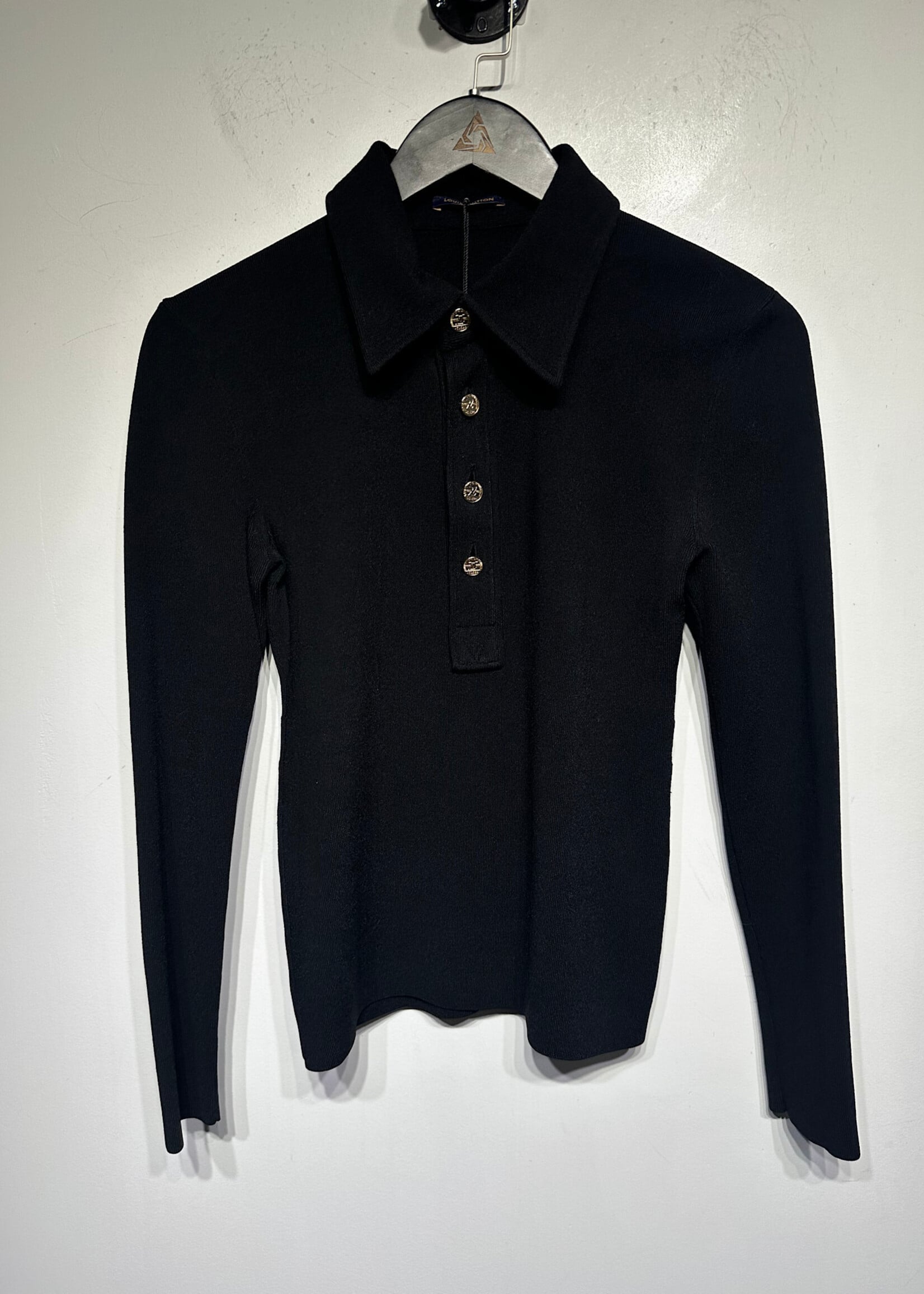 Louis Vuitton Uniform Black LS Knit Polo Fem S
