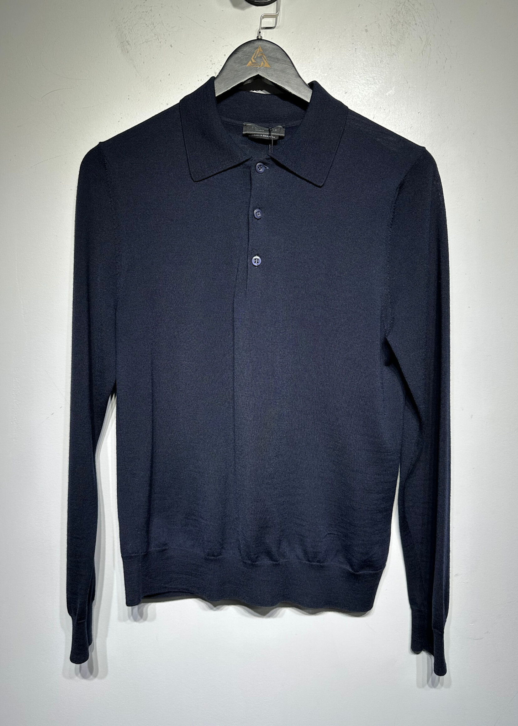 Prada Navy Knit LS Polo Masc M 3