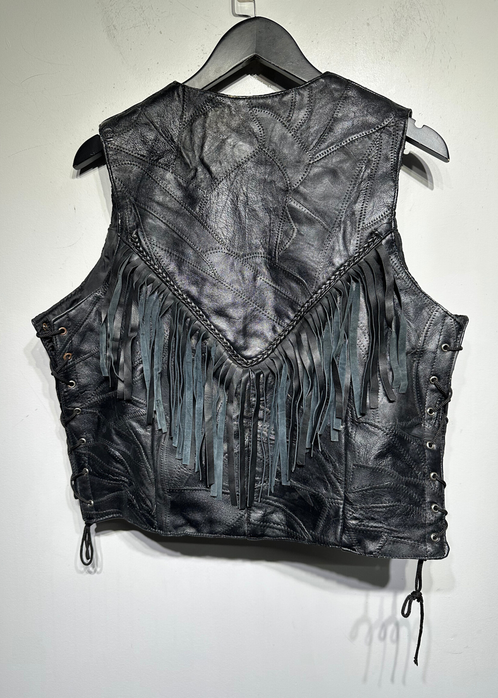 Italian Stone Design Patch Leather Vest XXL