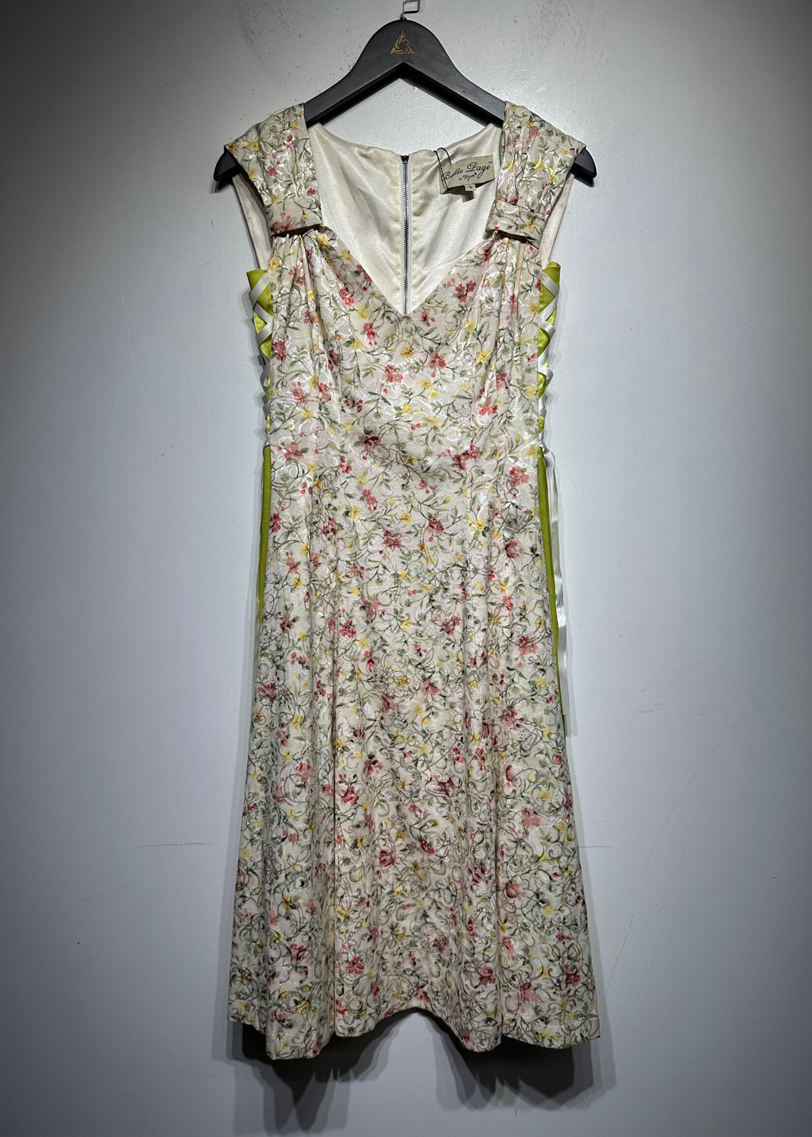 Bettie Paige Floral Green Corset Style Dress S