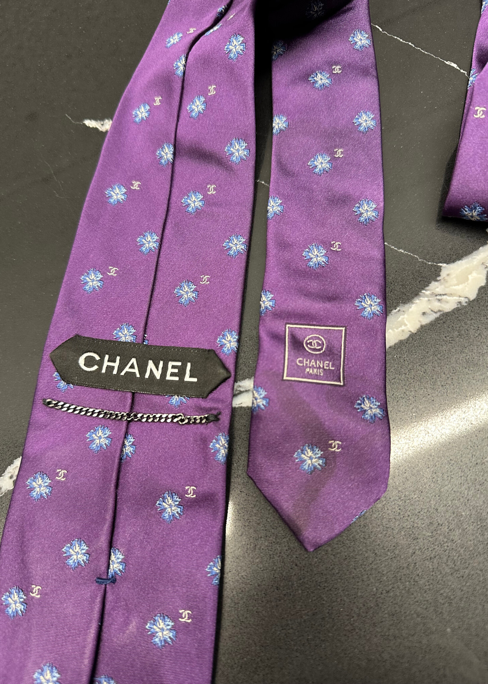 Chanel Purple Floral Tie
