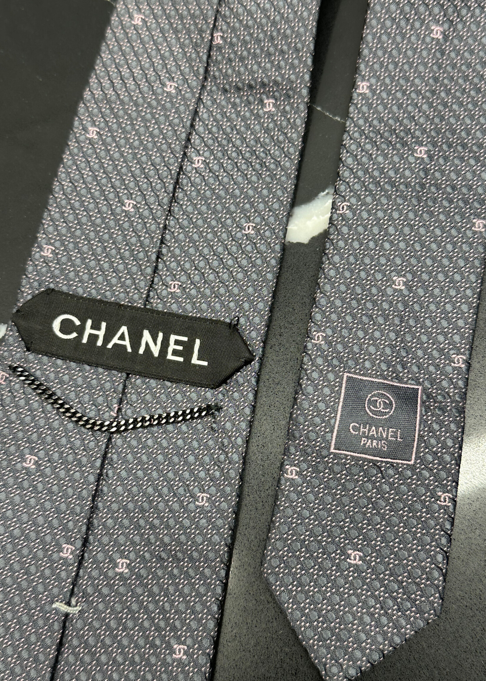 Chanel Pink Grey Tie