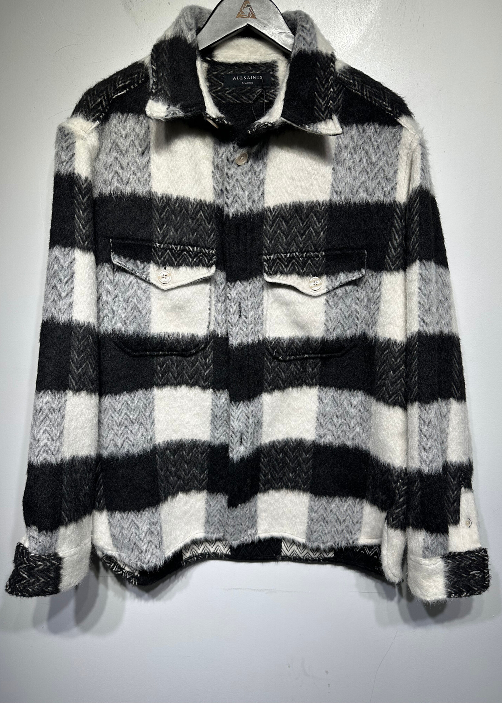 Allsaints River Black White Knit Flannel XL