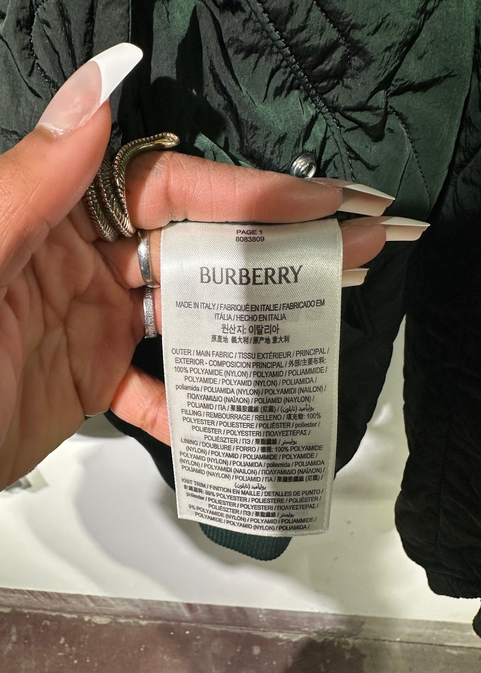 Burberry Green Quilted Bomber XXL