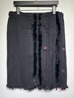 Gucci 2002 Black Wool Fur Ribbon Midi Skirt Fem 32
