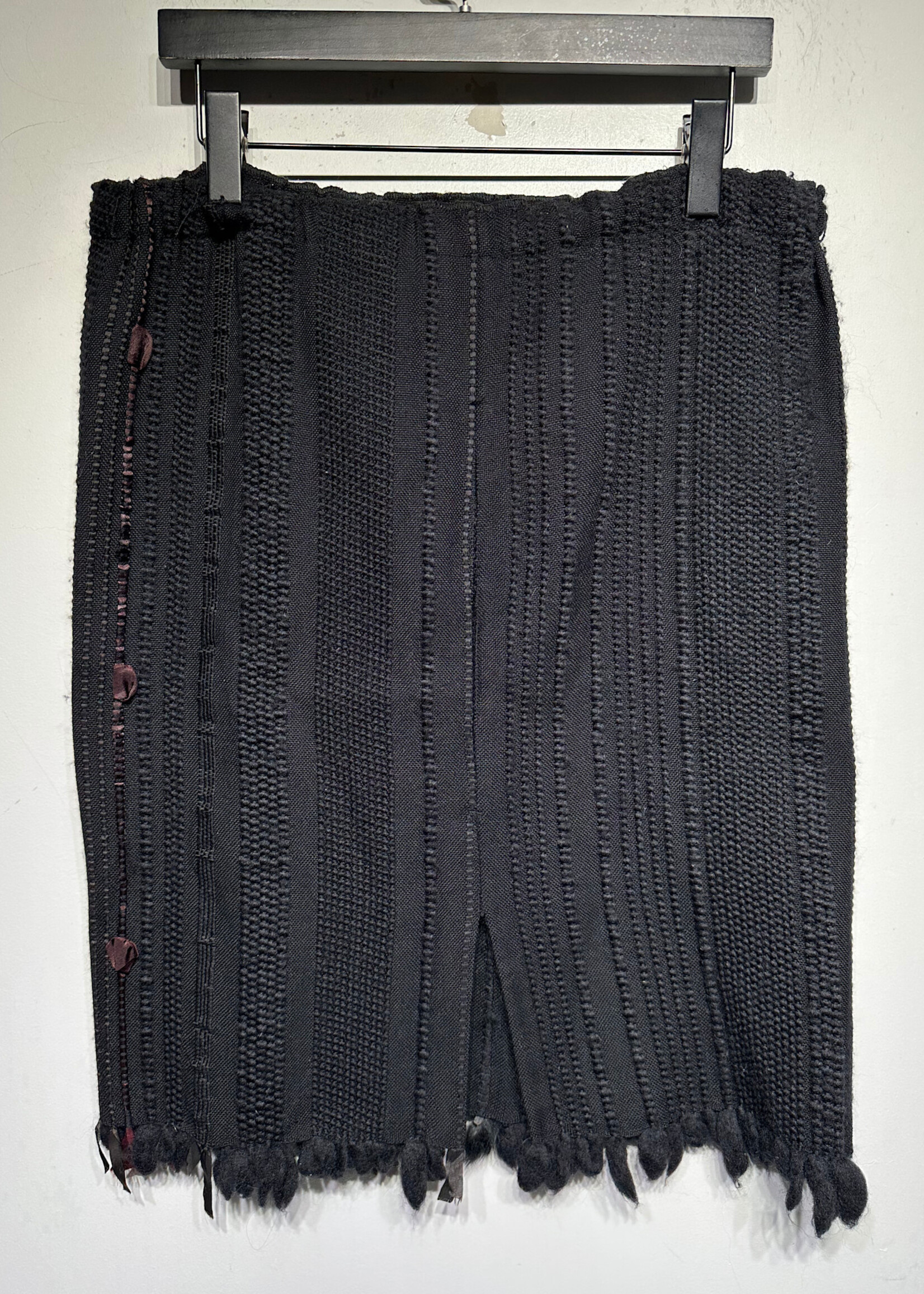 Gucci 2002 Black Wool Fur Ribbon Midi Skirt Fem 32