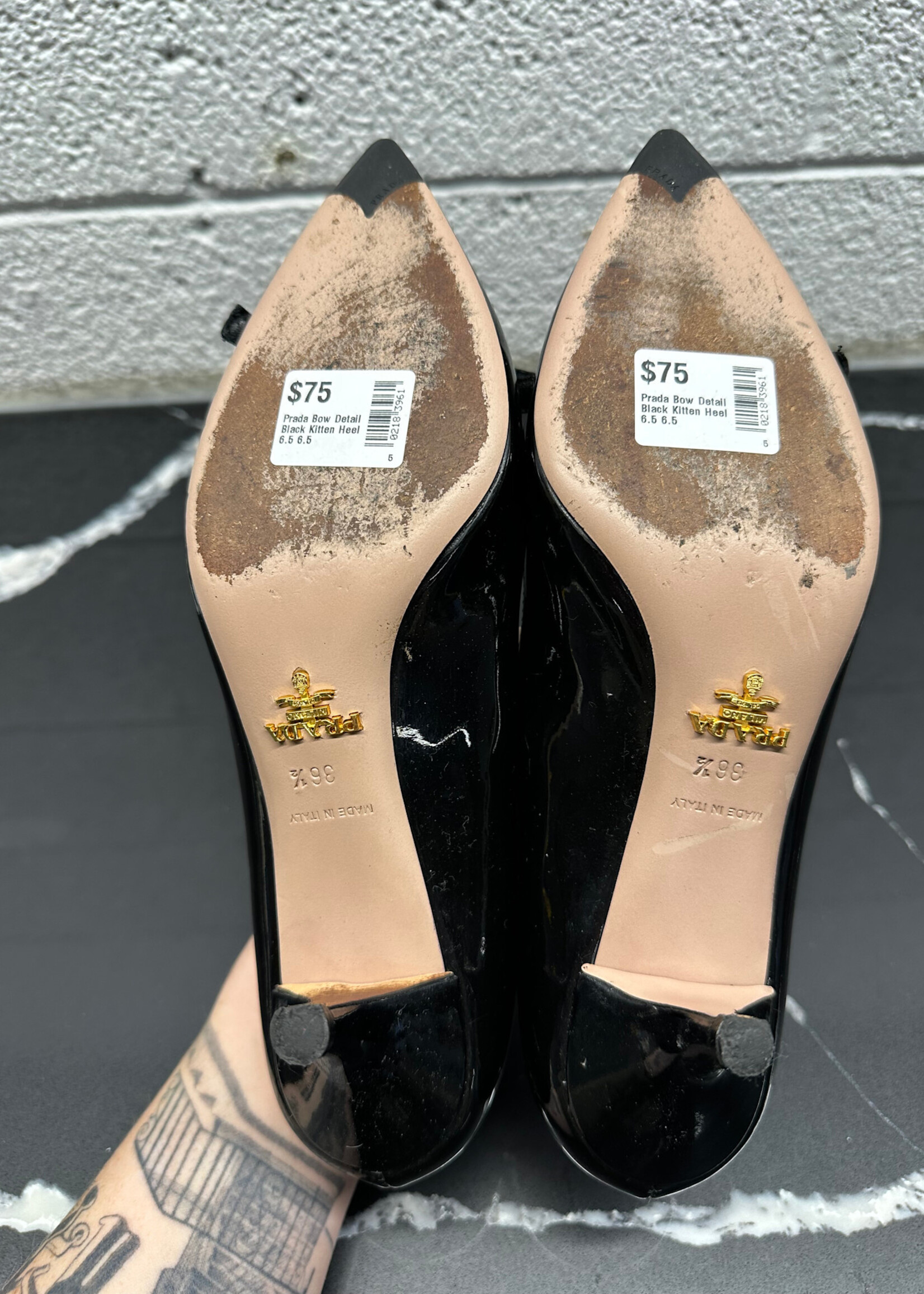 Prada Bow Detail Black Kitten Heel 6.5