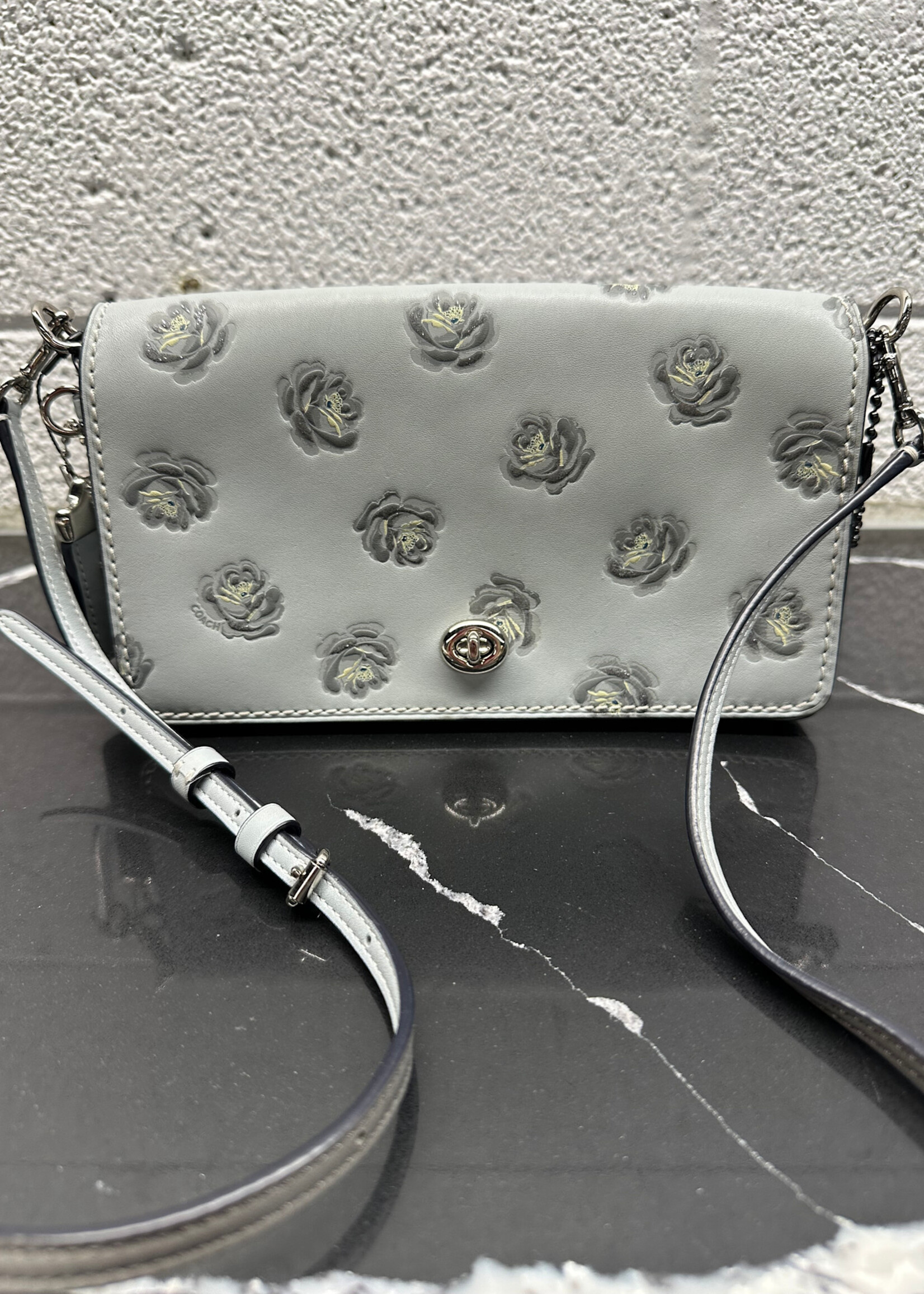 Coach 941 Baby Blue Floral Dinky Crossbody