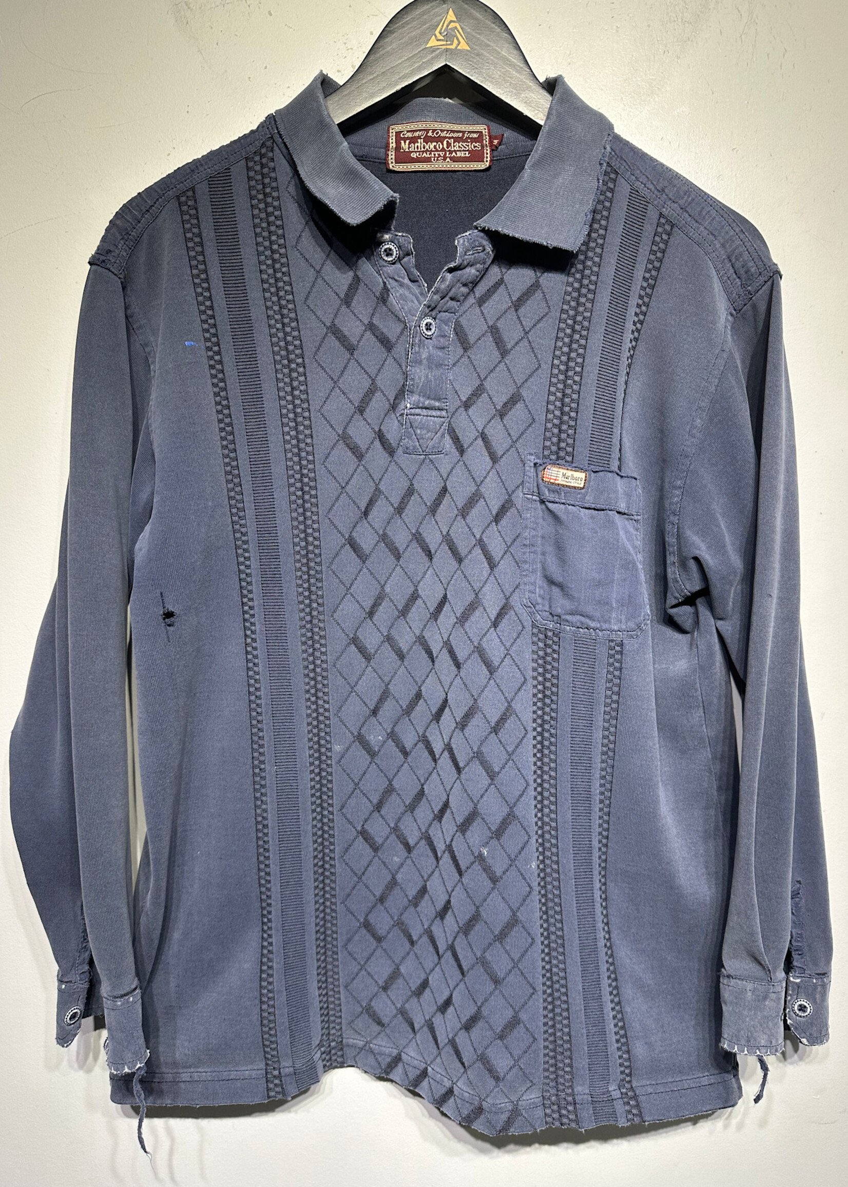 Marlboro Vintage Blue Faded Polo L/S M AS IS