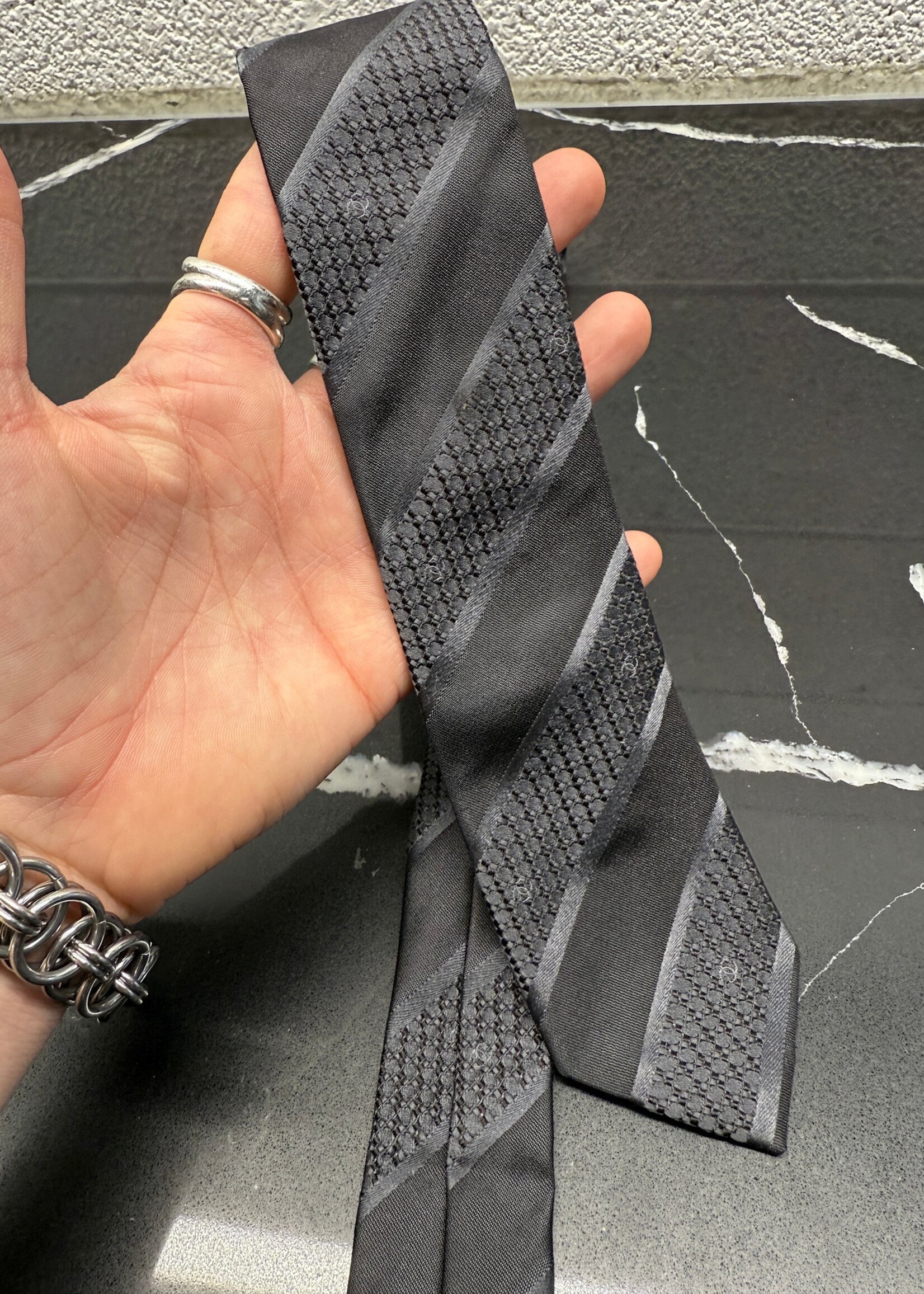 Chanel Black Silk Diagonal Stripe Tie