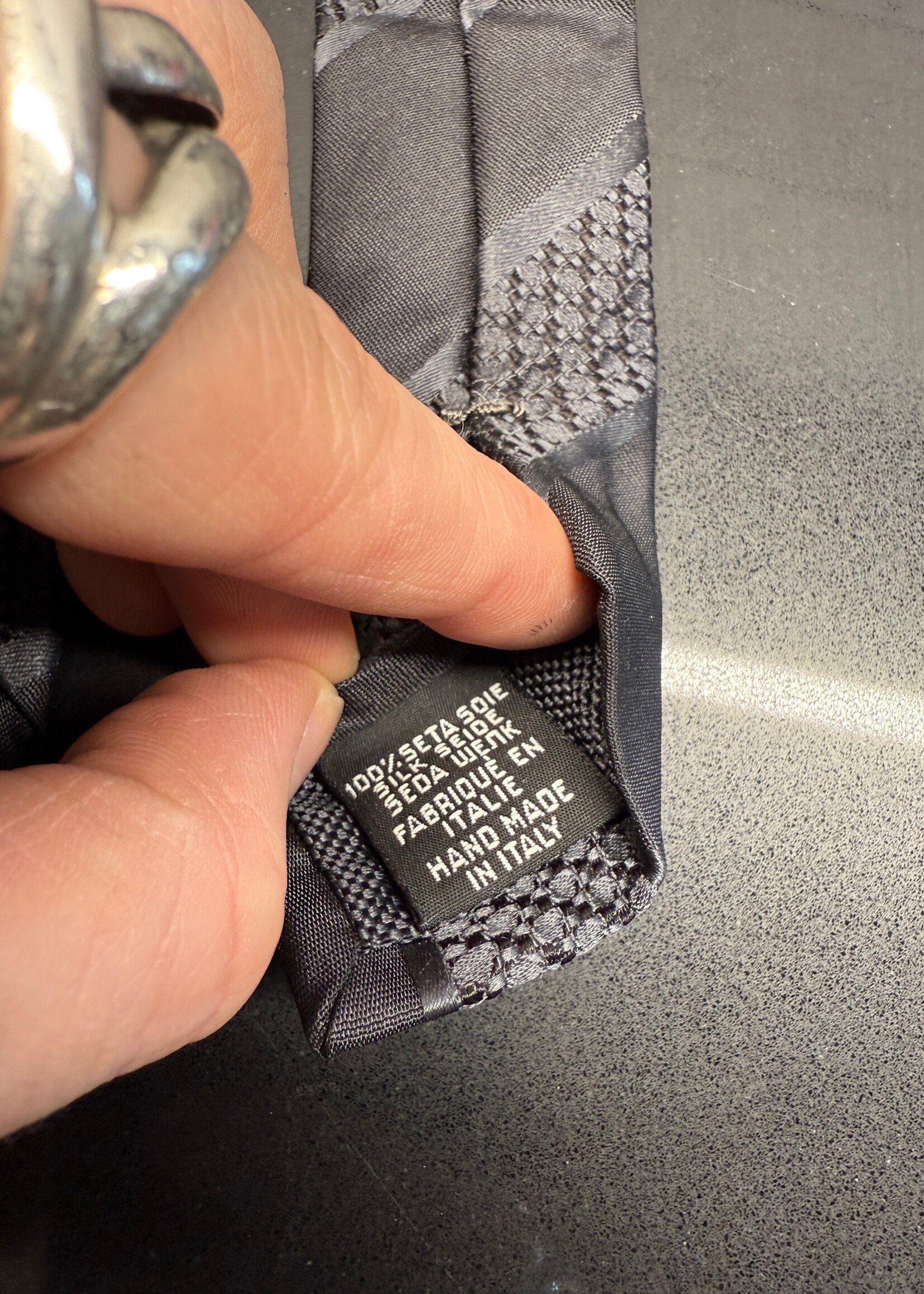 Chanel Black Silk Diagonal Stripe Tie