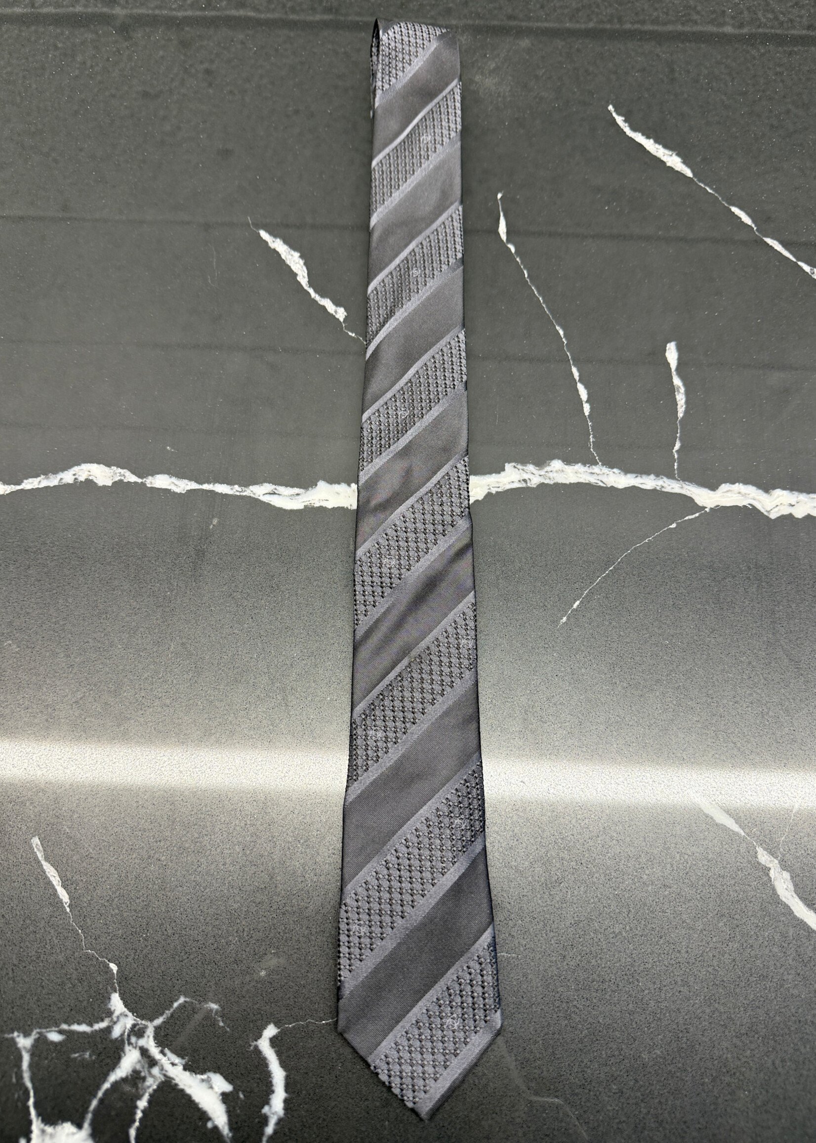 Chanel Black Silk Diagonal Stripe Tie