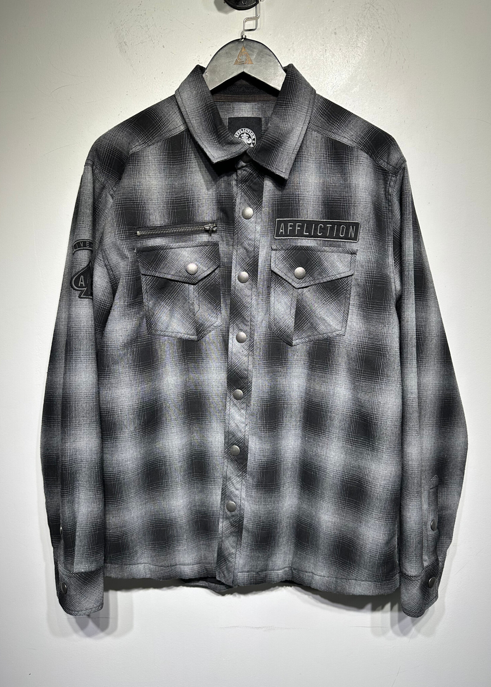 Affliction Grey Plaid Overshirt L