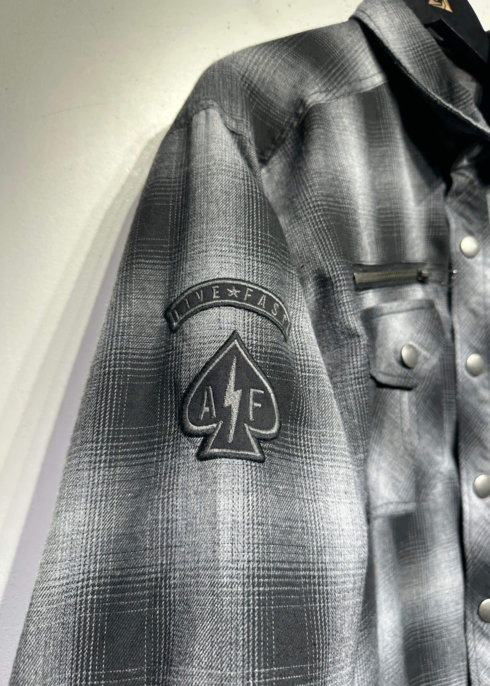 Affliction Grey Plaid Overshirt L