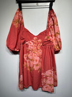 Free People Orangeish Pink Floral Babydoll Dress L