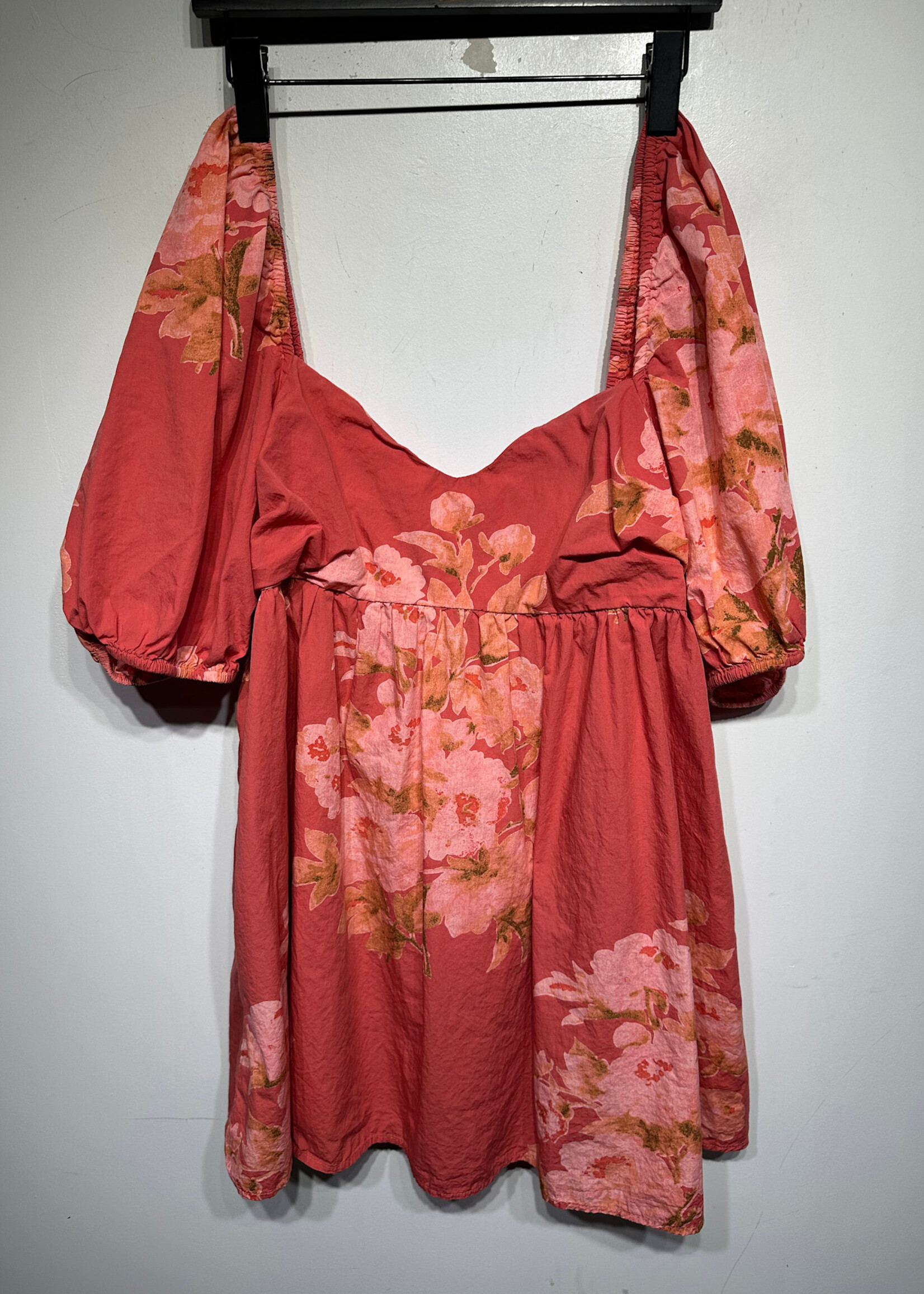 Free People Orangeish Pink Floral Babydoll Dress L
