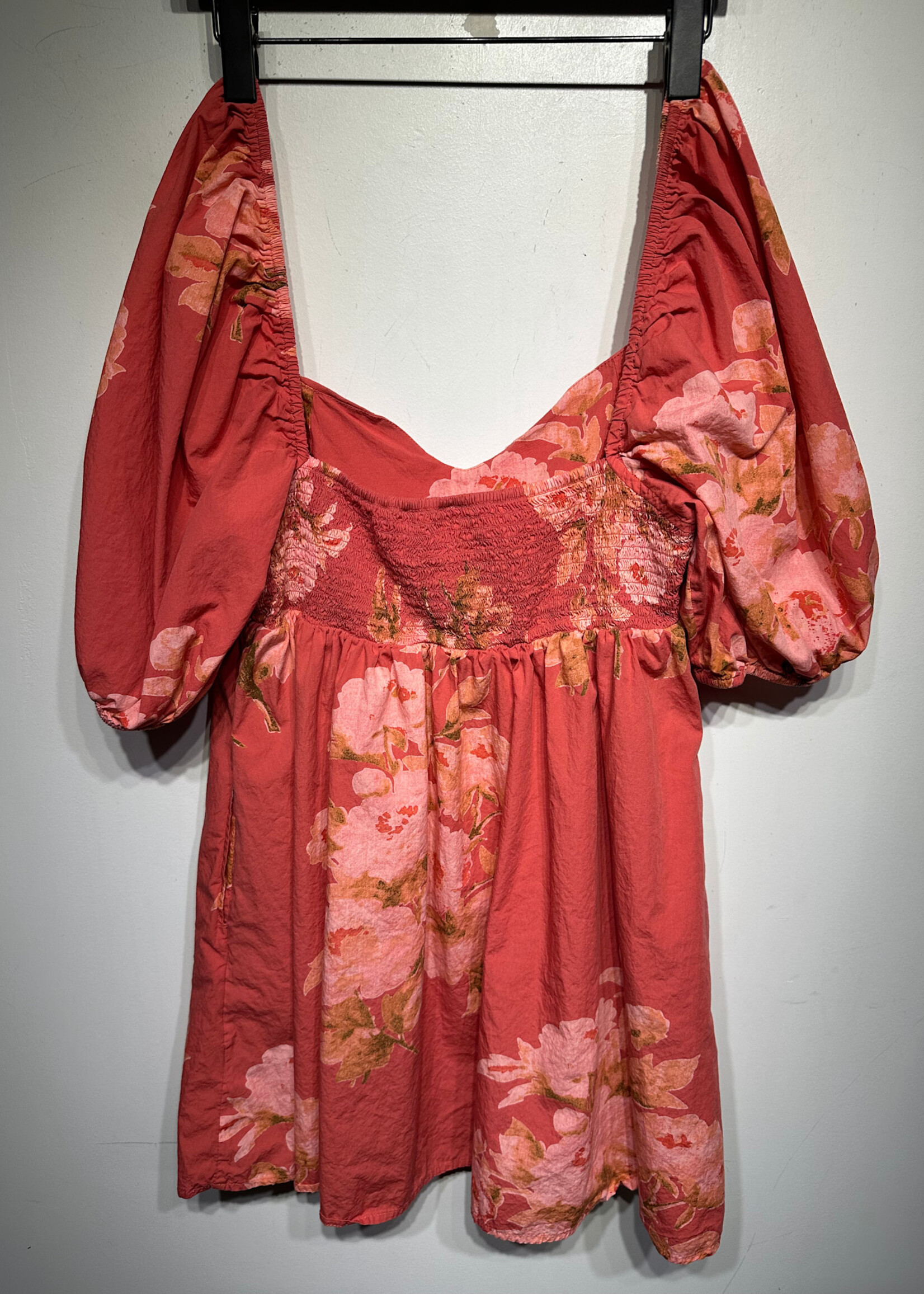 Free People Orangeish Pink Floral Babydoll Dress L
