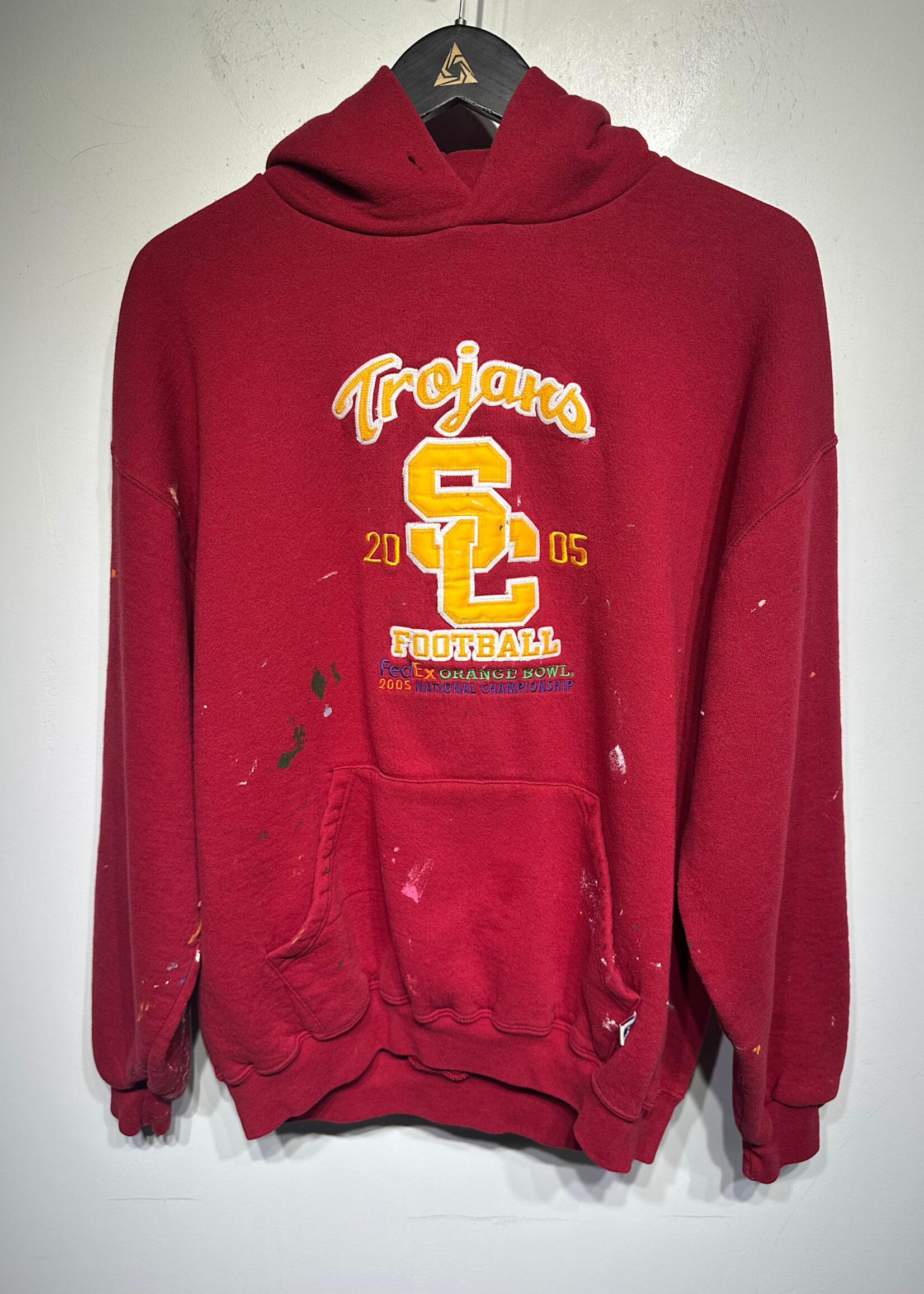 Vintage Russell Trojans Paint Splatter Hoodie XL
