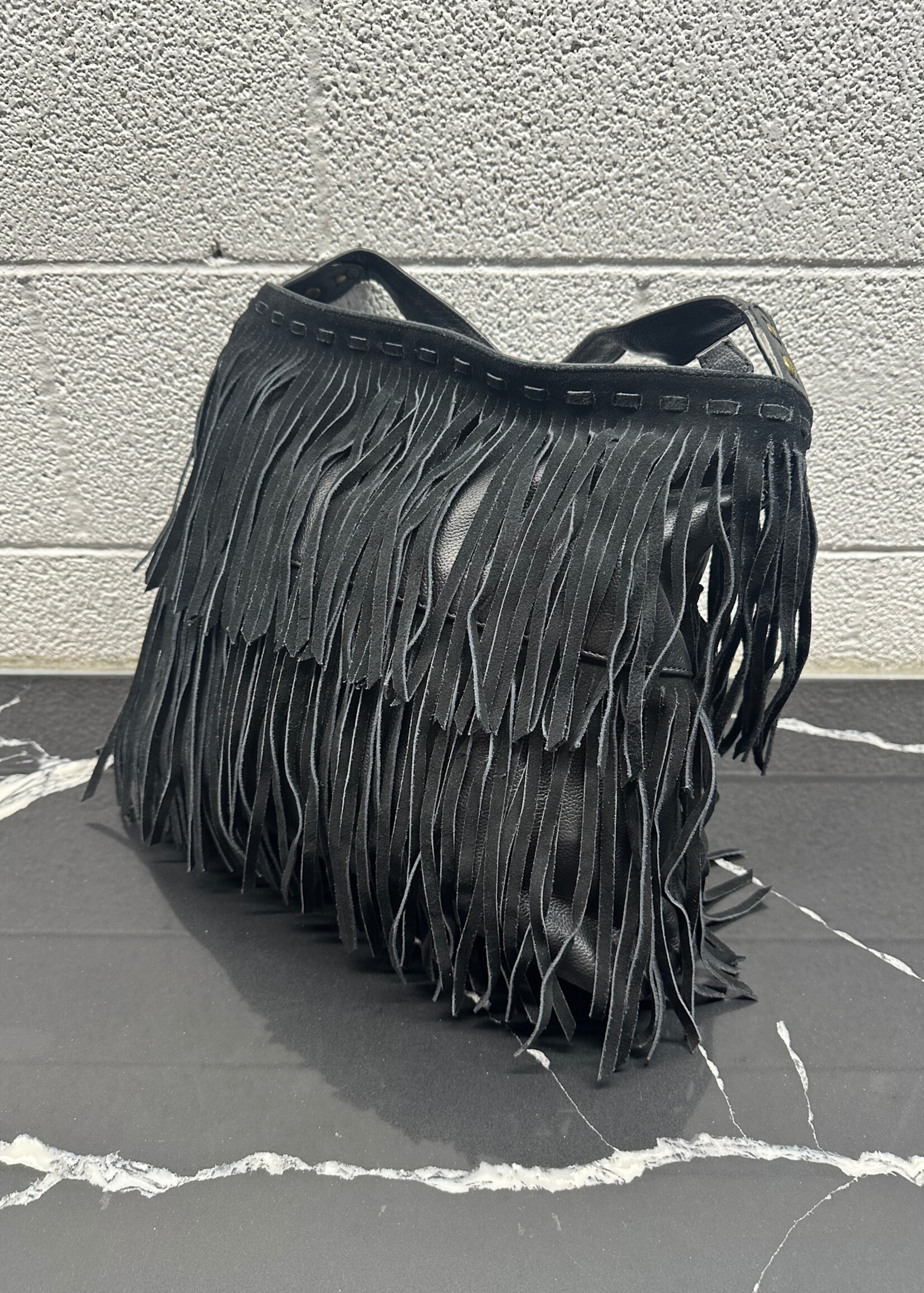 Muxo by Camilla Alves Black Leather Fringe Bag