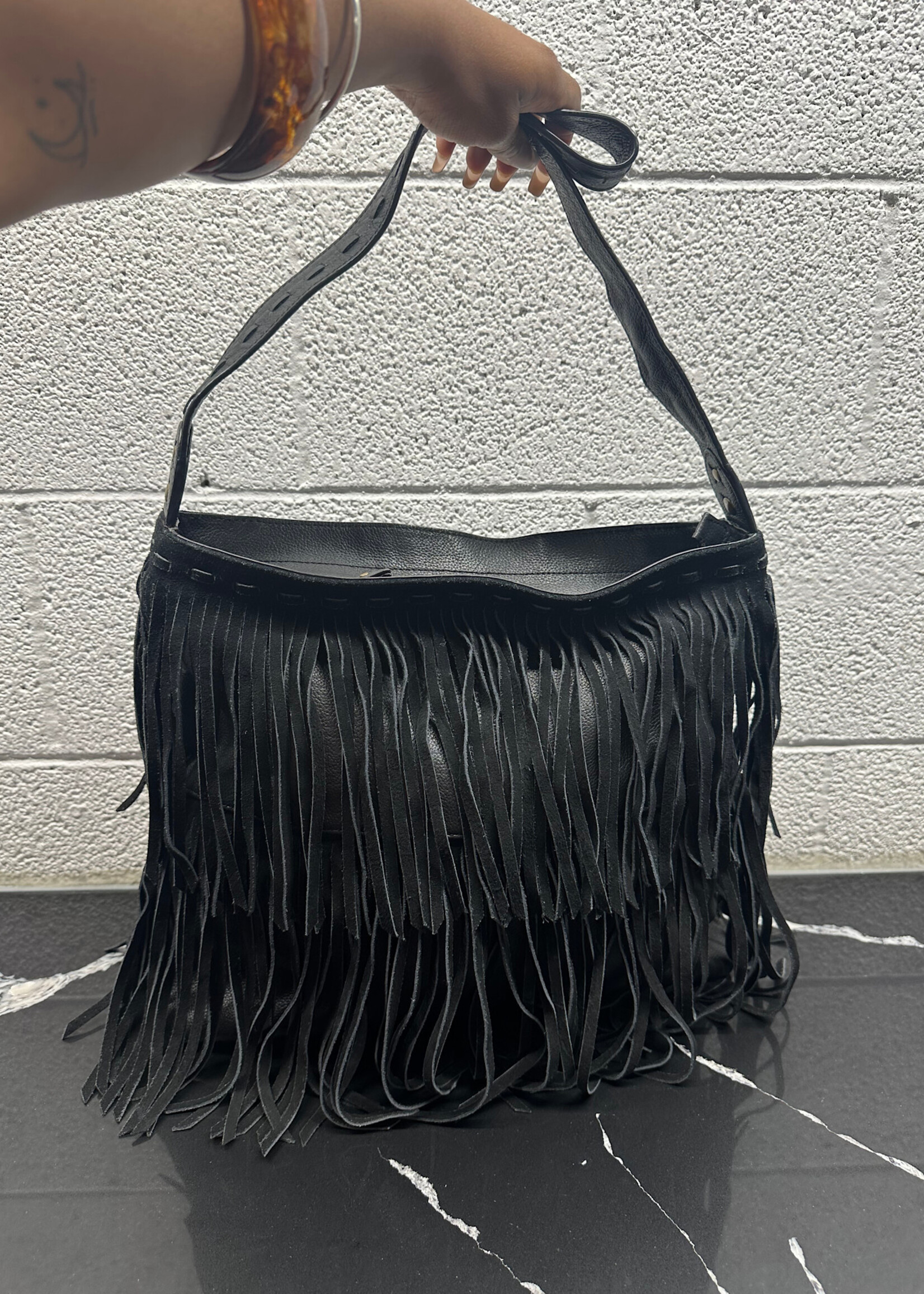 Muxo by Camilla Alves Black Leather Fringe Bag