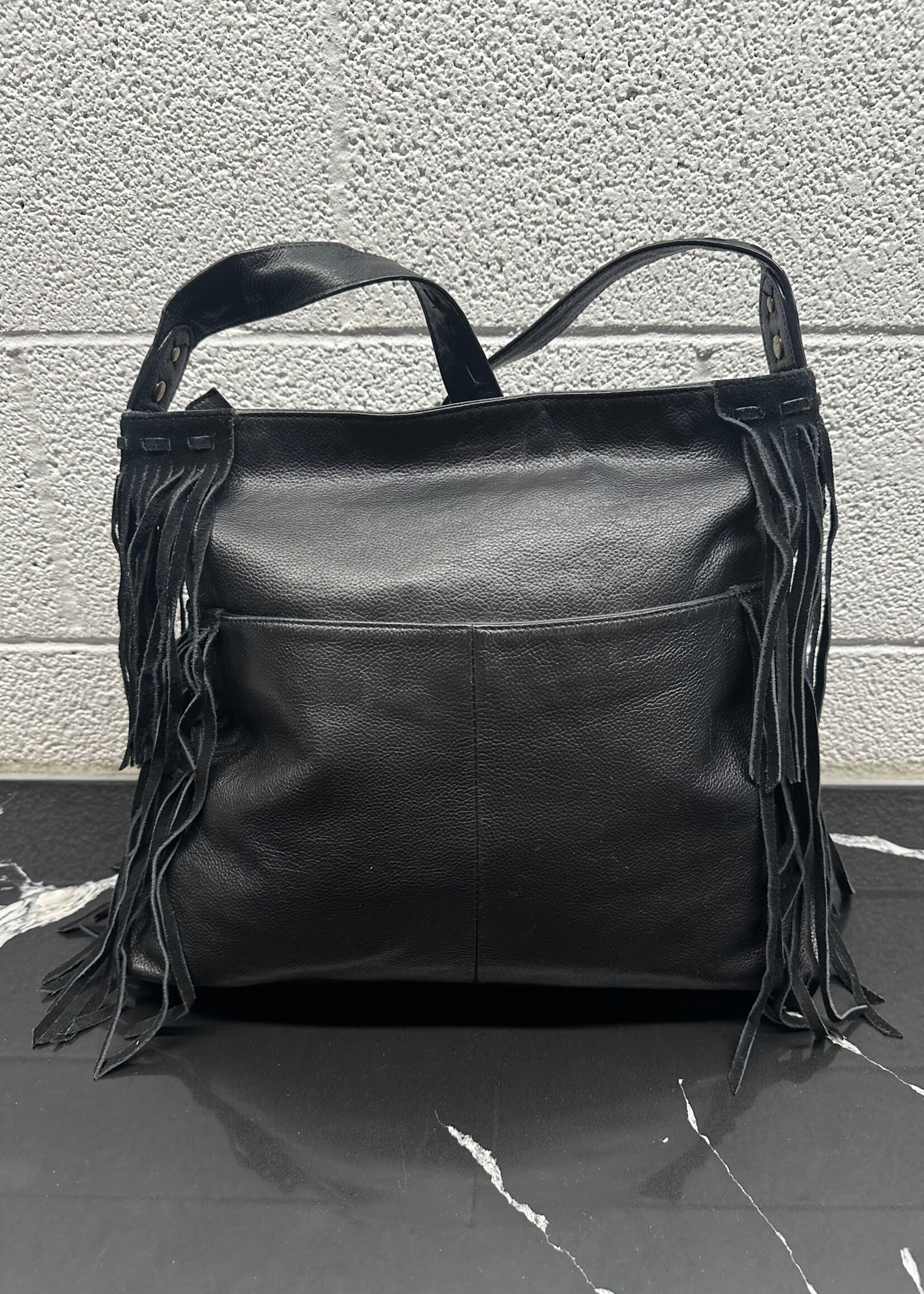 Muxo by Camilla Alves Black Leather Fringe Bag
