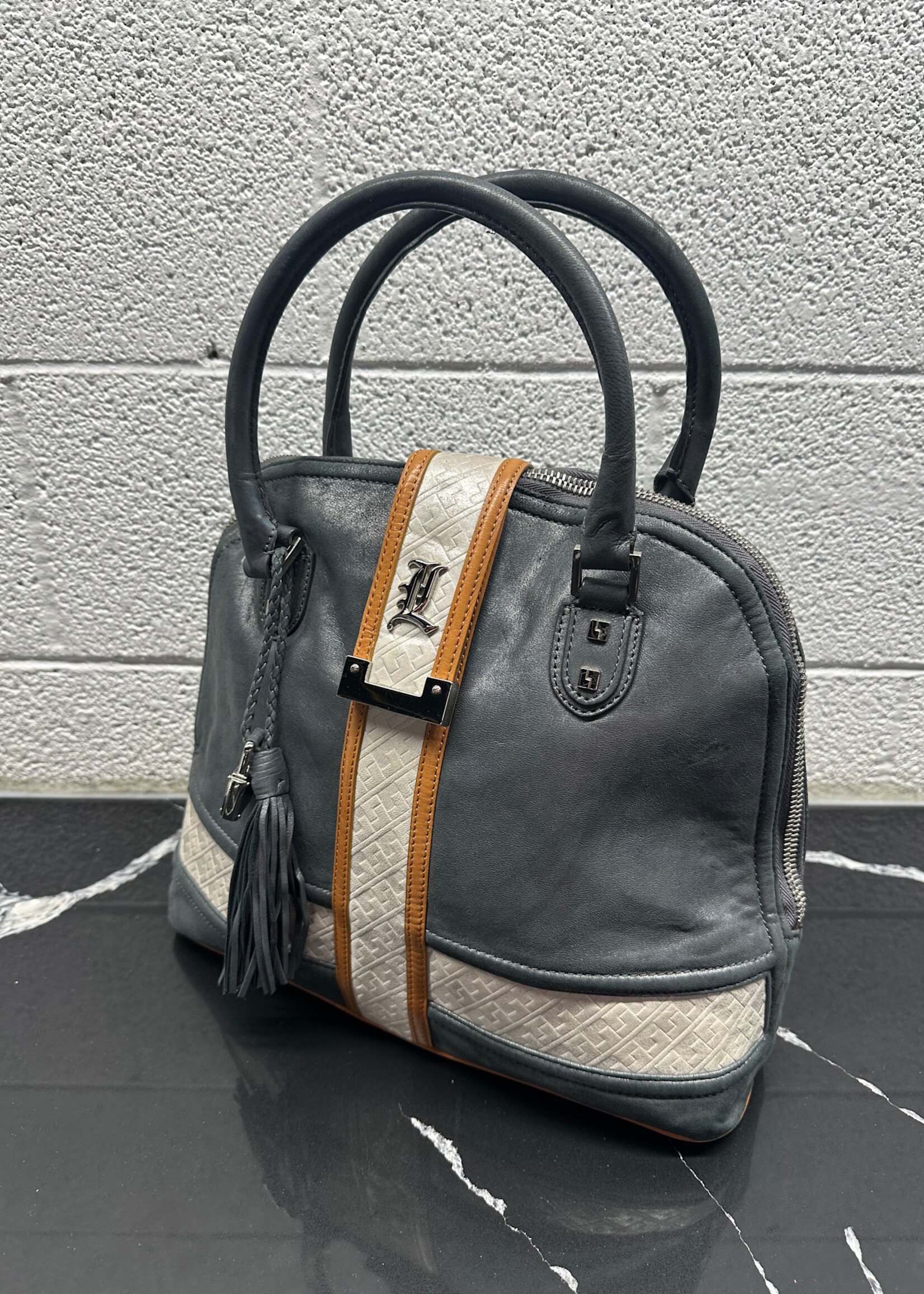 LAMB Gwen Stefani Grey Orange Suede Purse