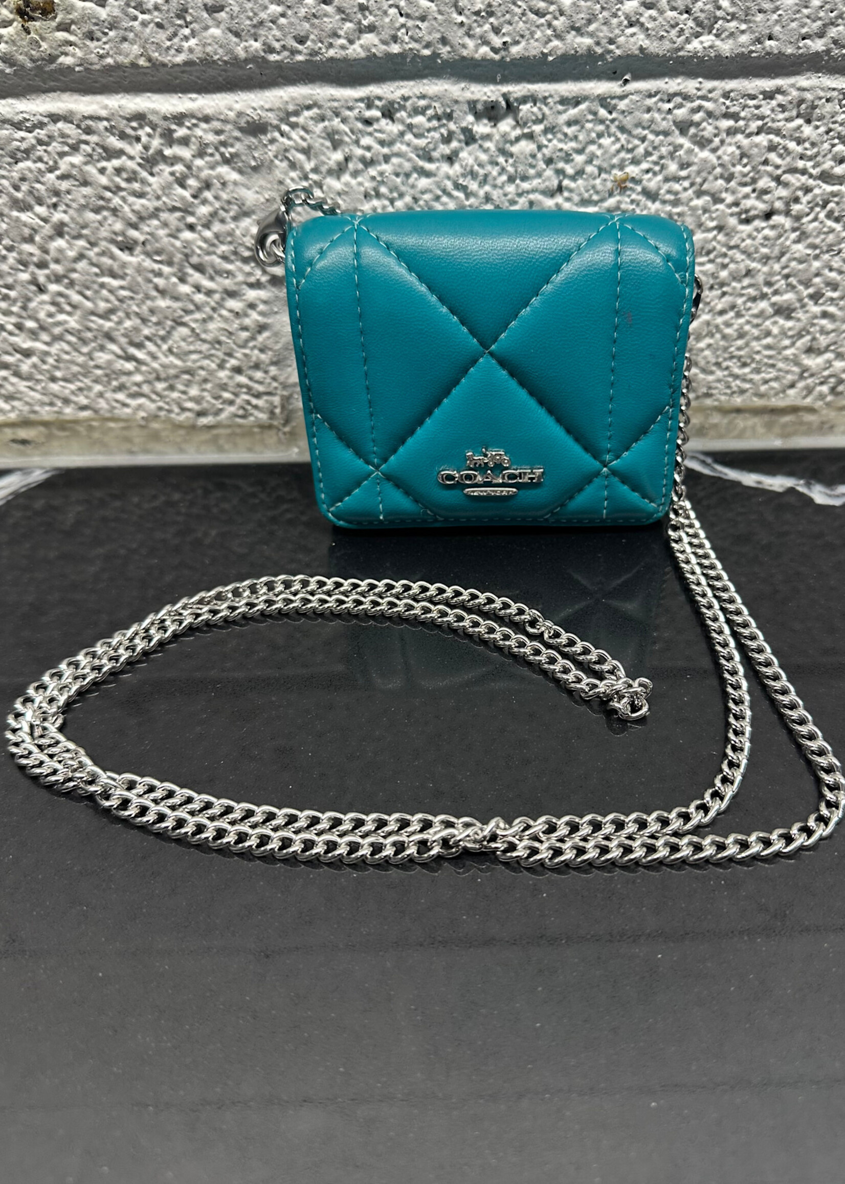 Coach Teal Quilted Mini Wallet Bag AS IS