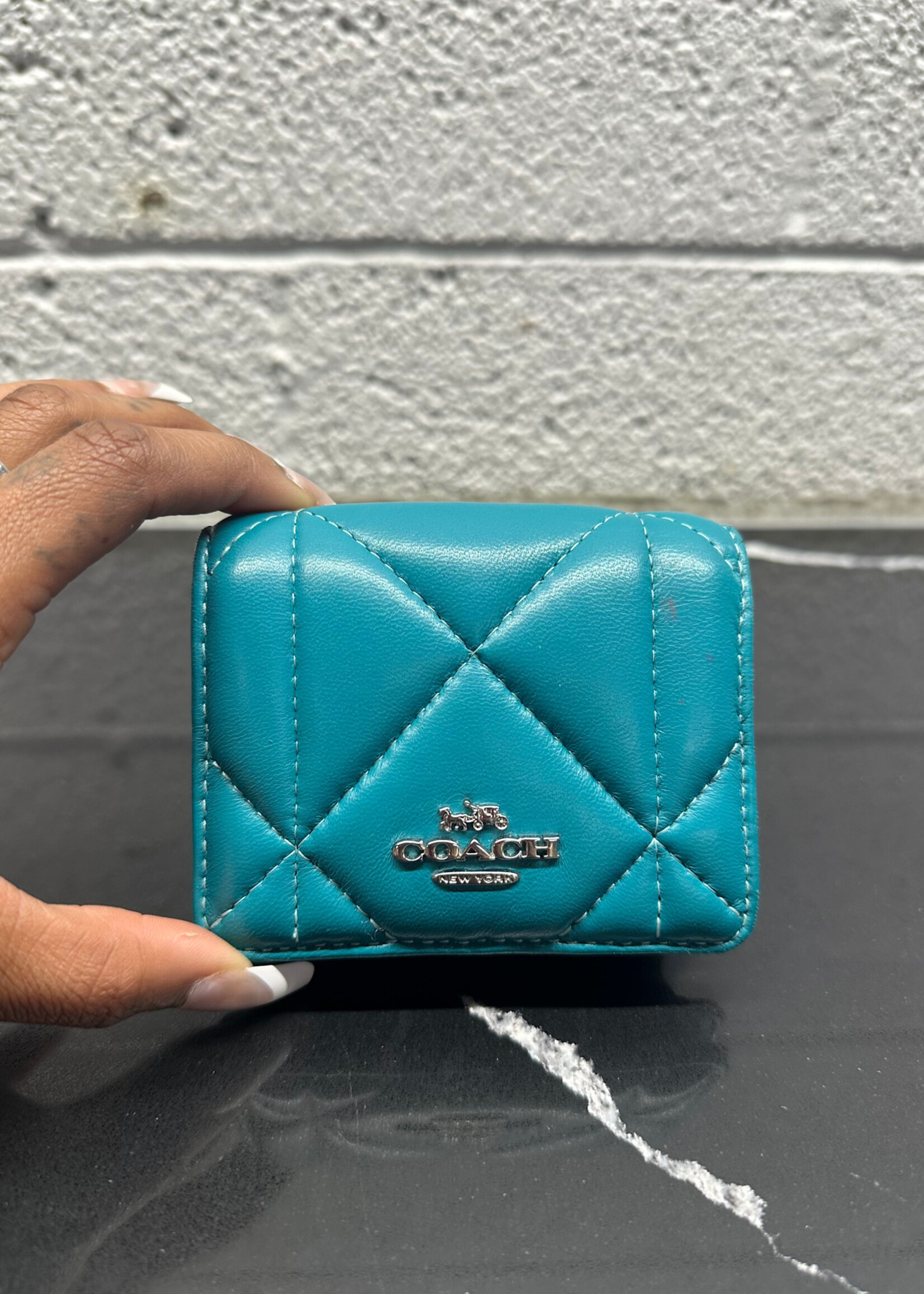 Coach Teal Quilted Mini Wallet Bag AS IS