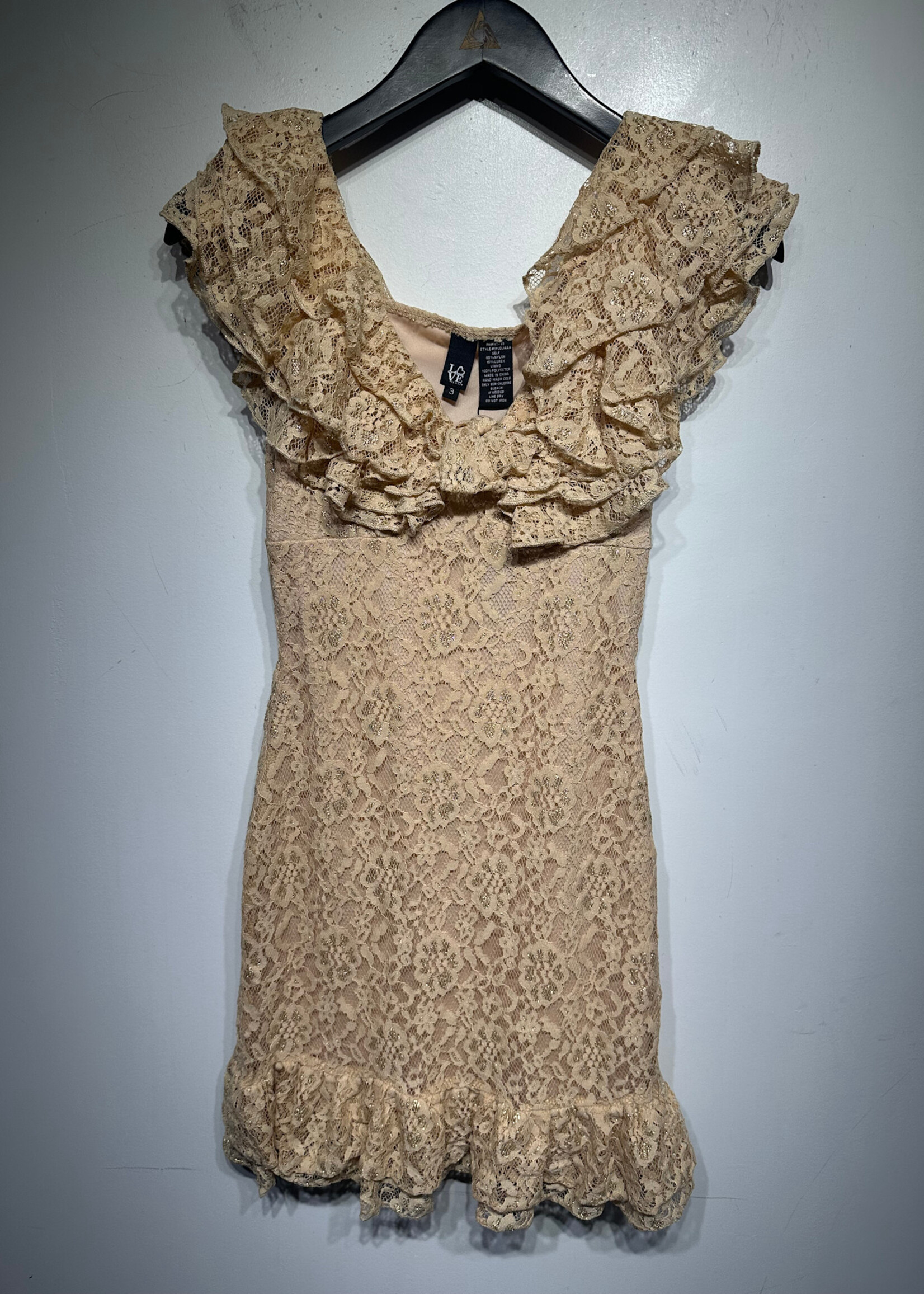 Love Tease Beige Sparkle Lace Layered Dress S