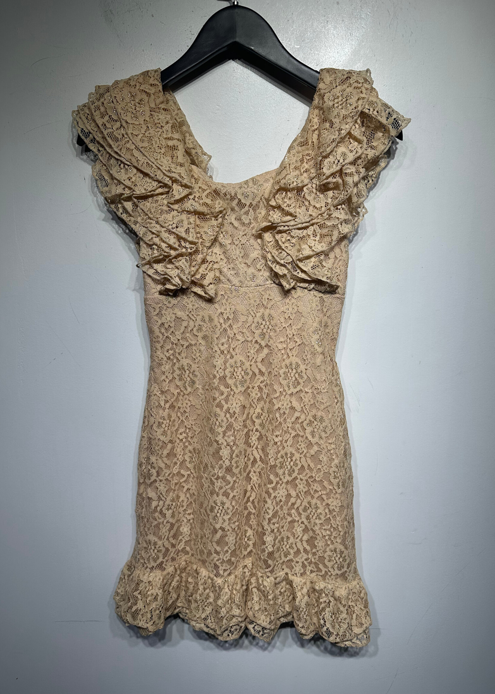 Love Tease Beige Sparkle Lace Layered Dress S