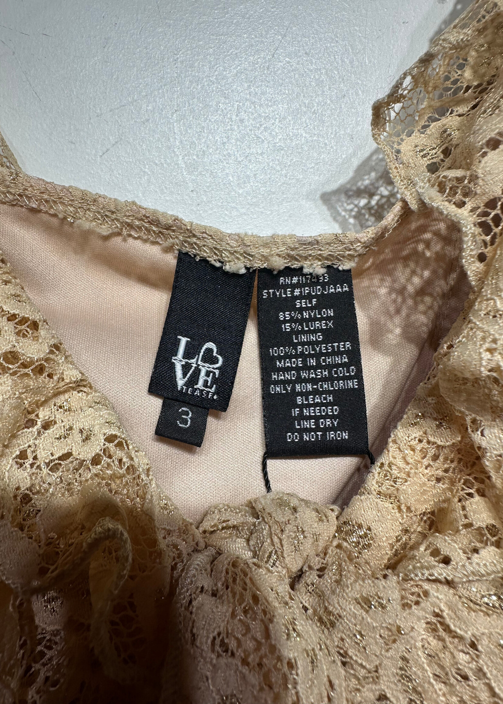 Love Tease Beige Sparkle Lace Layered Dress S