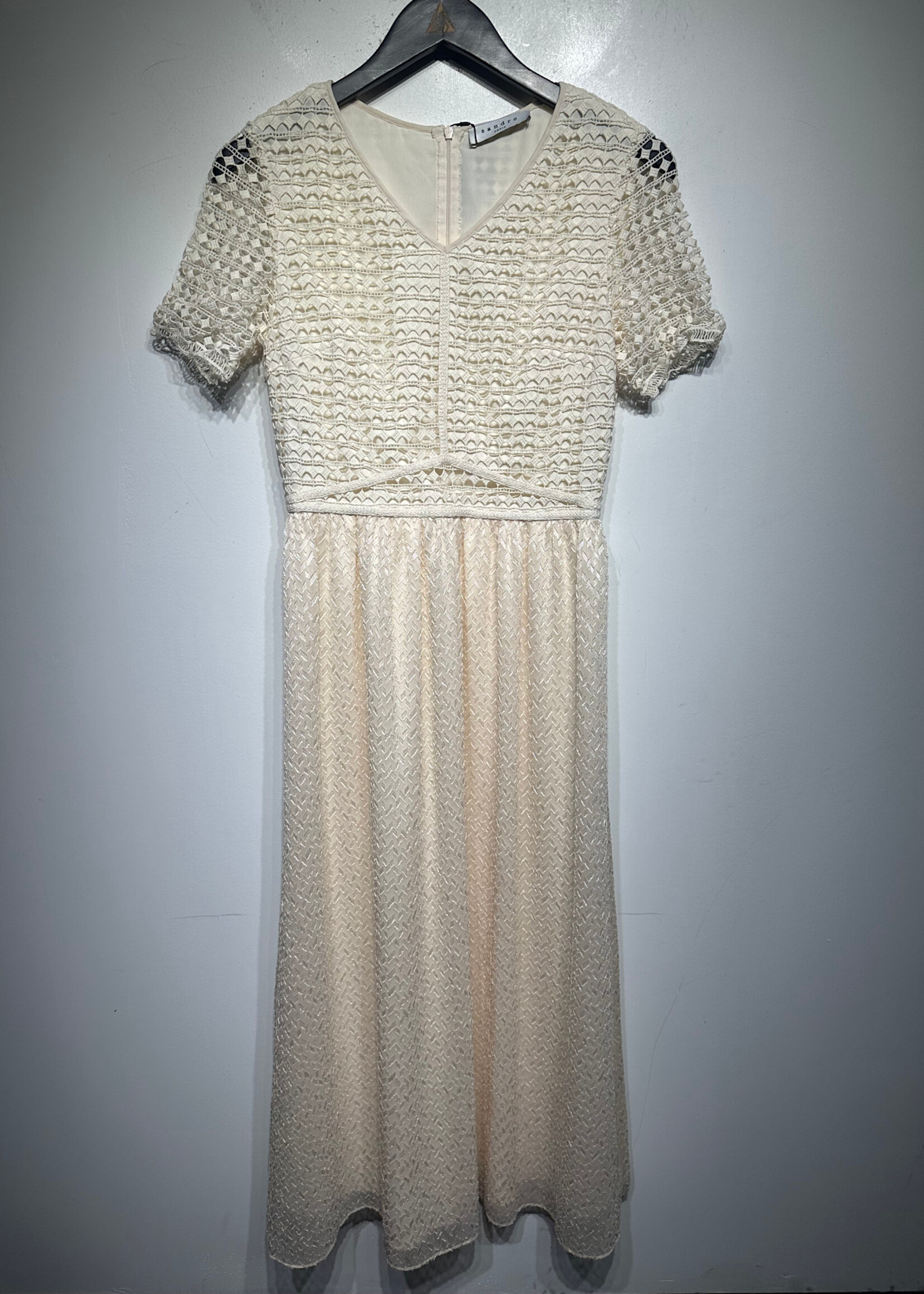 Sandro Beige Textured Cutout Dress S/M