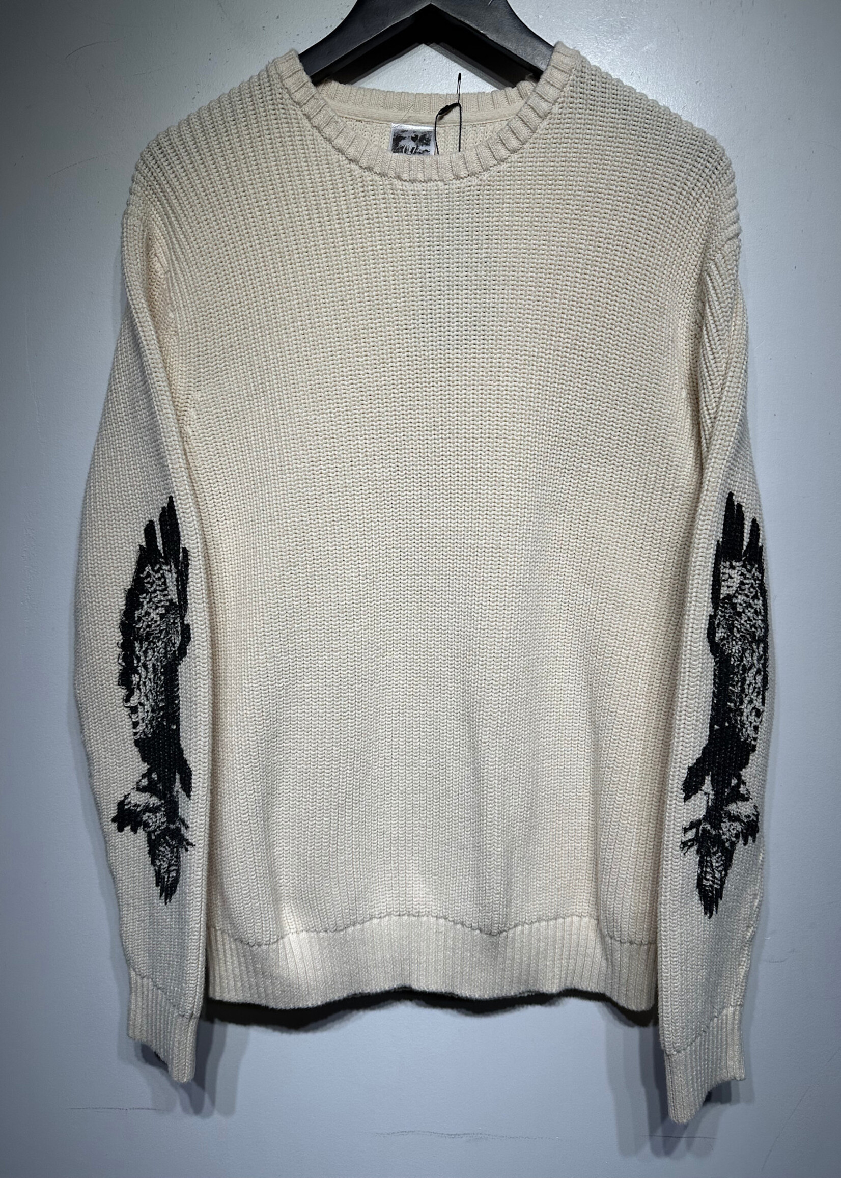 Basketcase Beige Sleeve Print Knit Sweater L