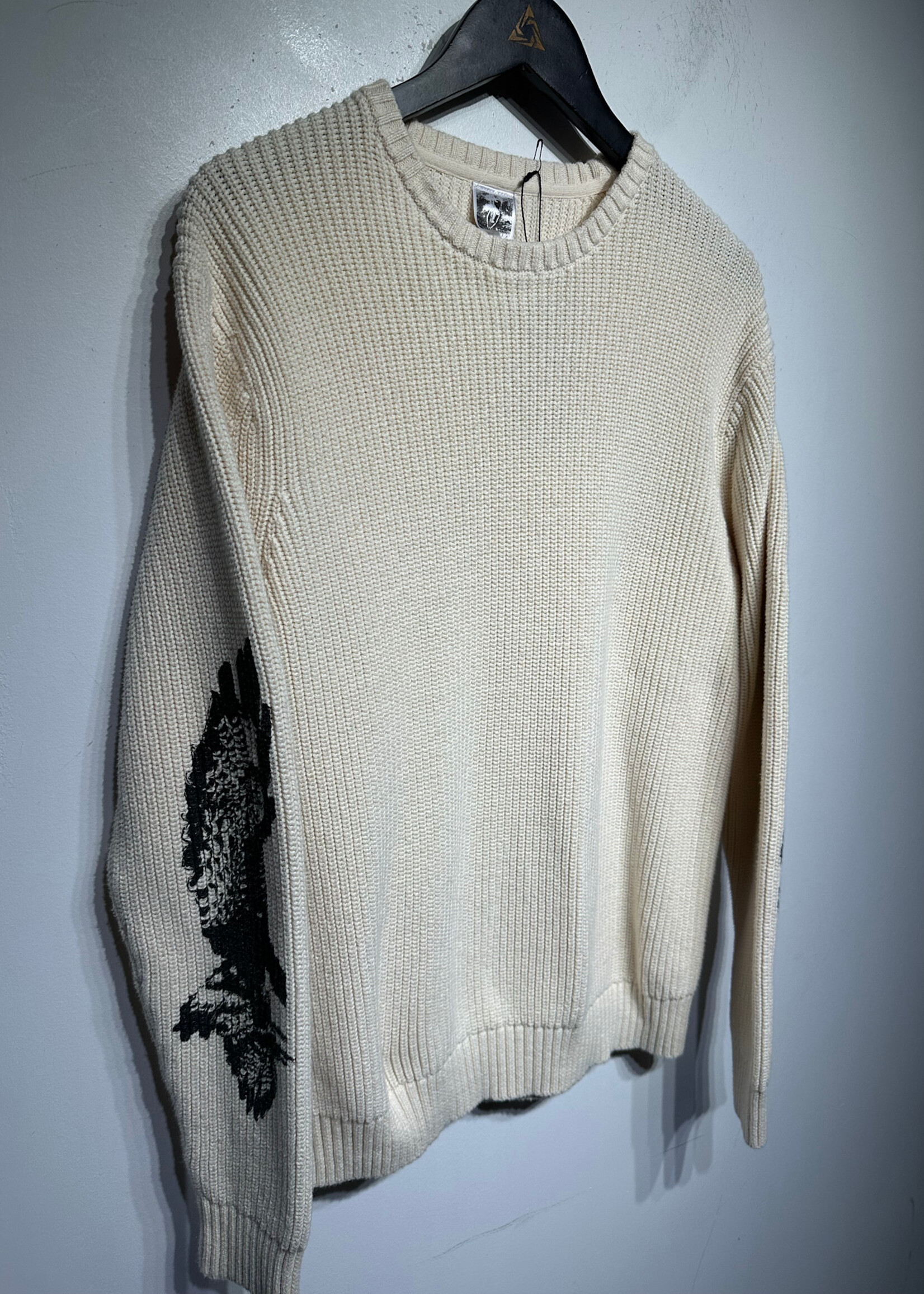 Basketcase Beige Sleeve Print Knit Sweater L
