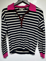 Boden Navy Pink Collar Knit LS S Fem