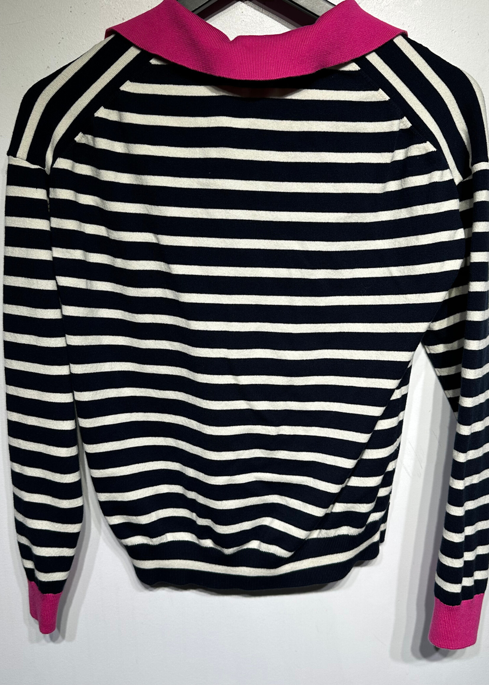 Boden Navy Pink Collar Knit LS S Fem