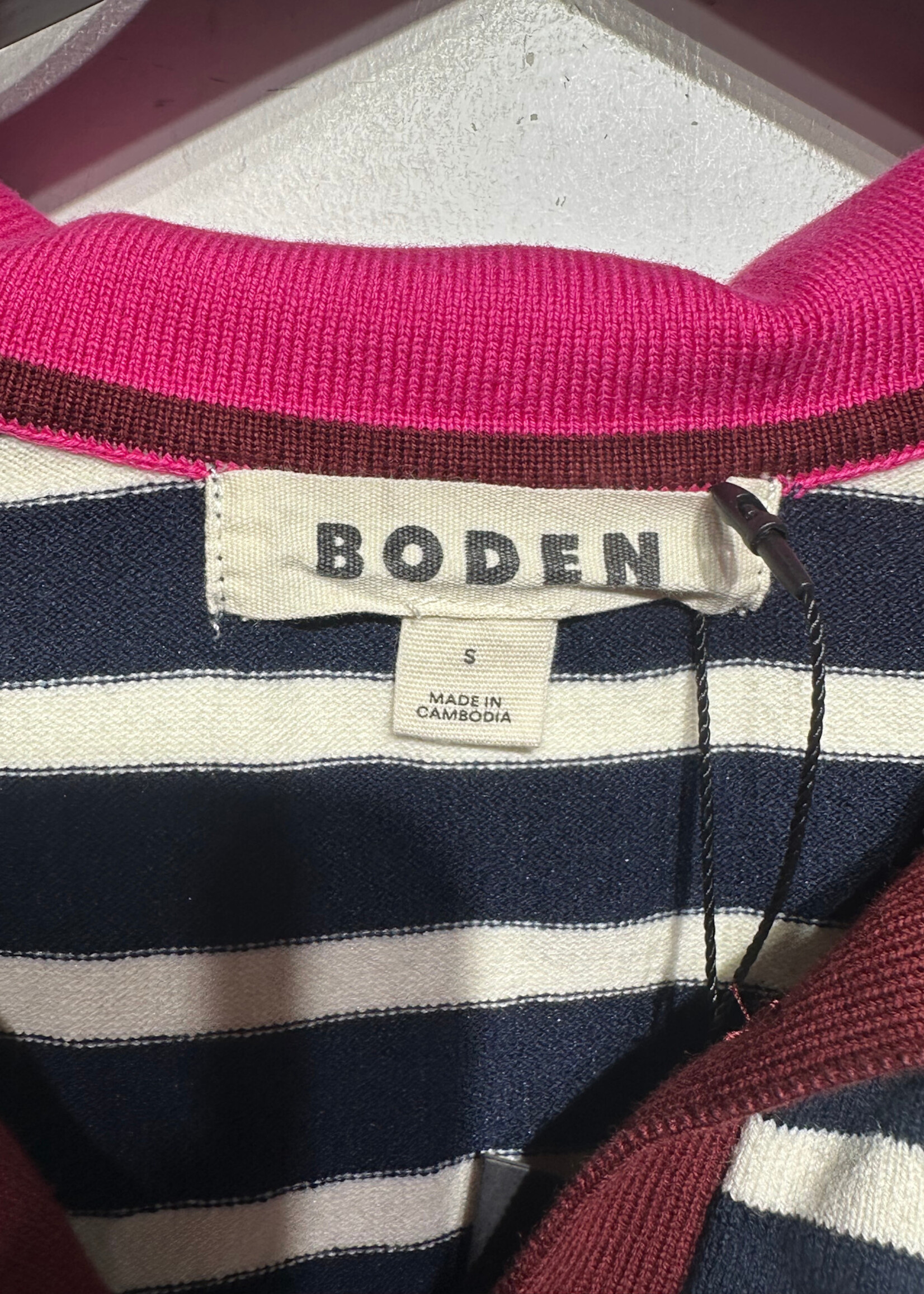 Boden Navy Pink Collar Knit LS S Fem