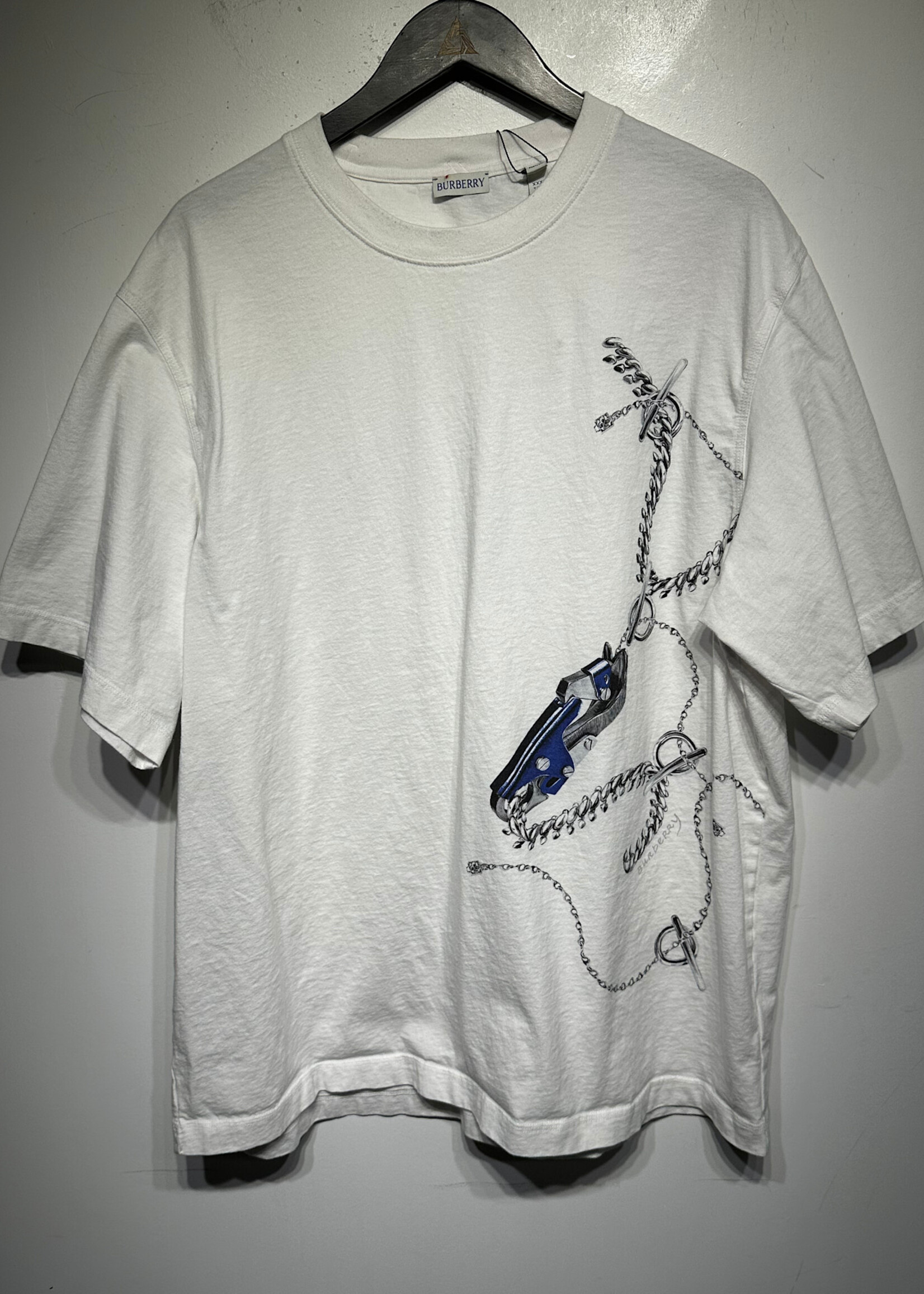 Burberry Chain Print White T-Shirt 3X